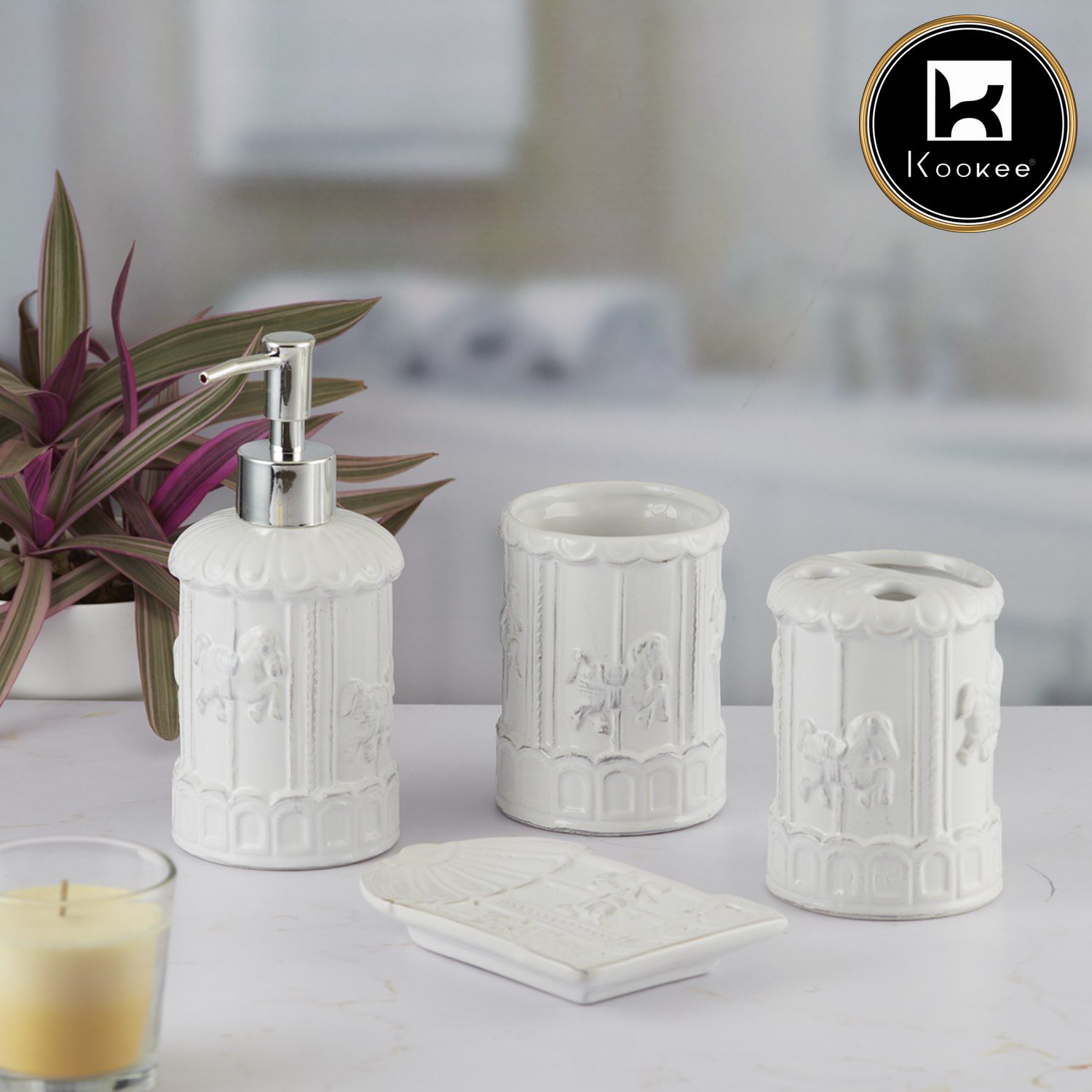 Kookee Ceramic Bathroom Sets, White, ART09863