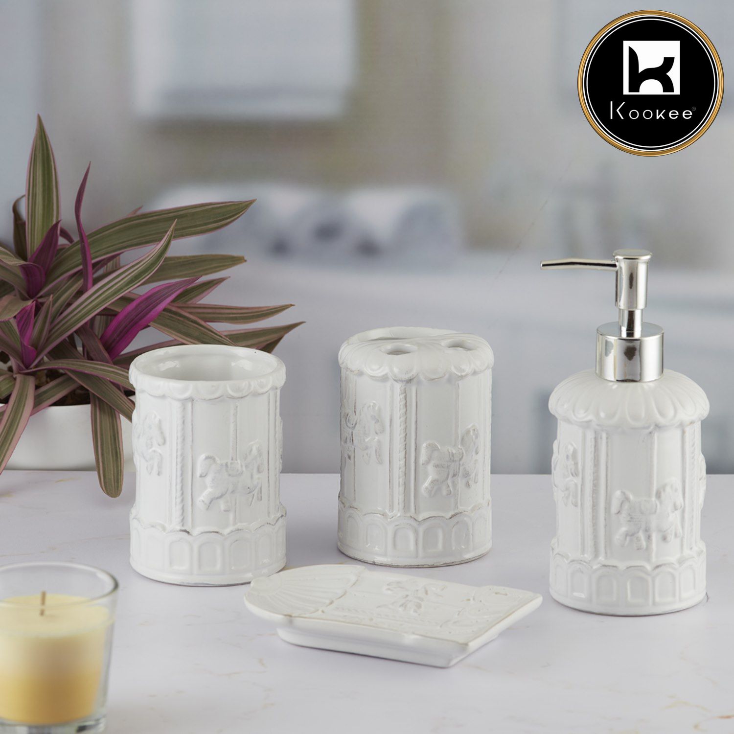 Kookee Ceramic Bathroom Sets, White, ART09863