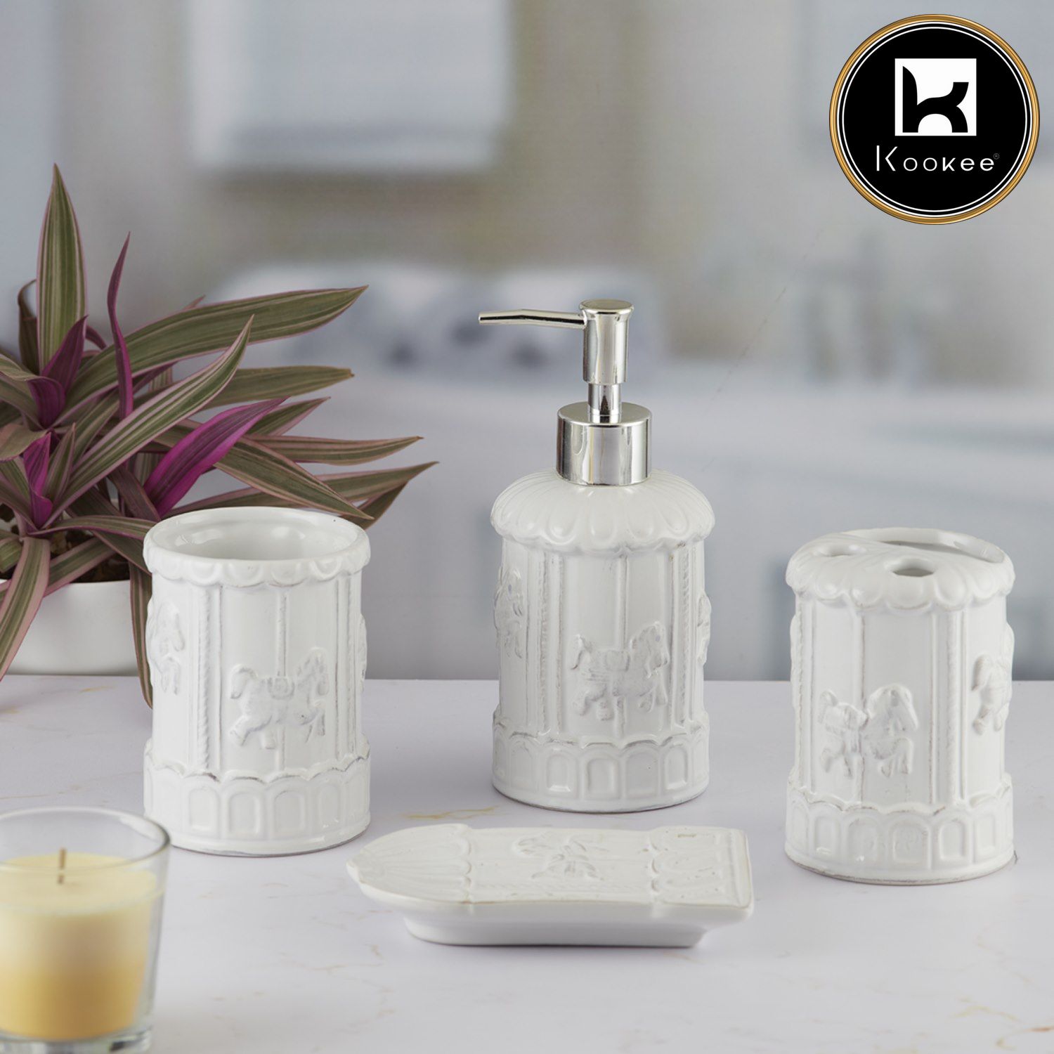 Kookee Ceramic Bathroom Sets, White, ART09863