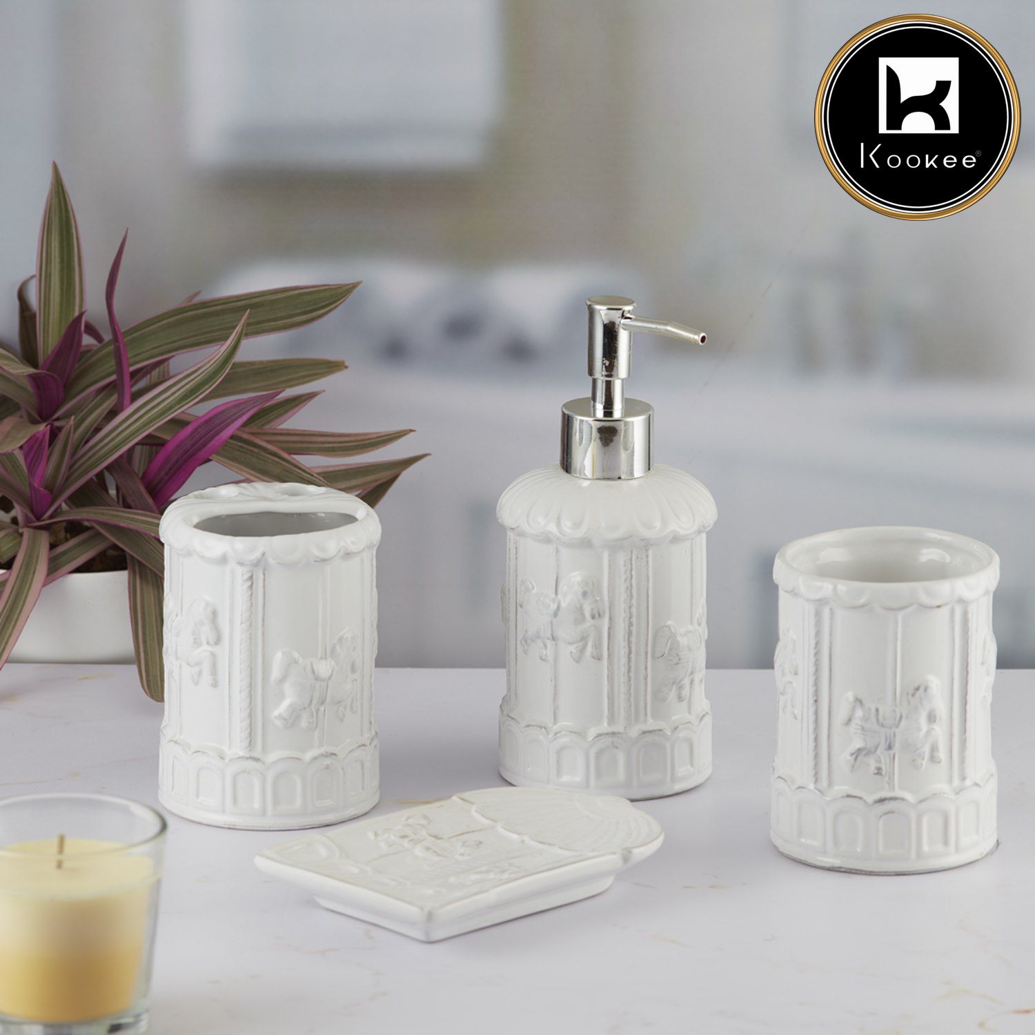 Kookee Ceramic Bathroom Sets, White, ART09863