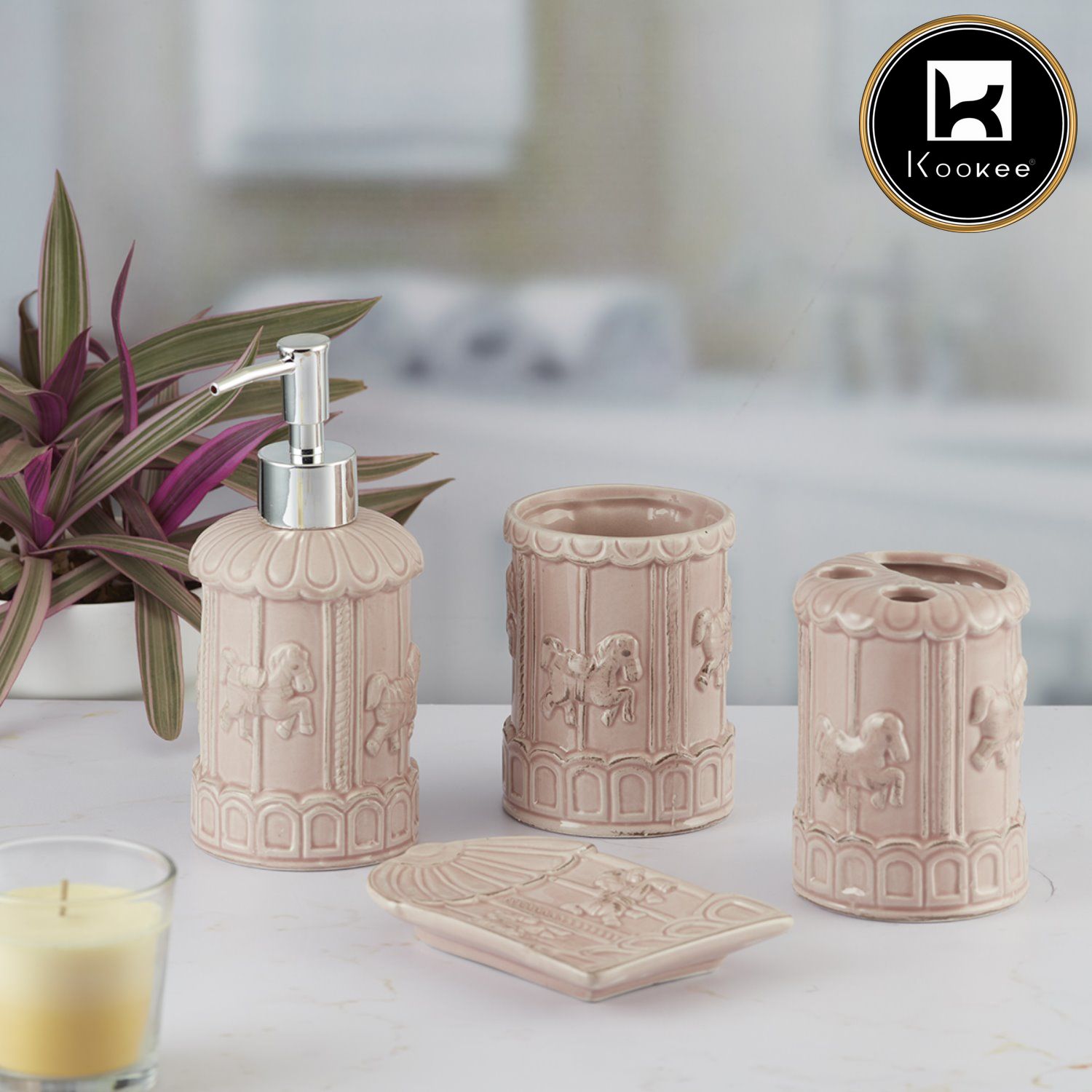 Kookee Ceramic Bathroom Sets, Pink, ART09864