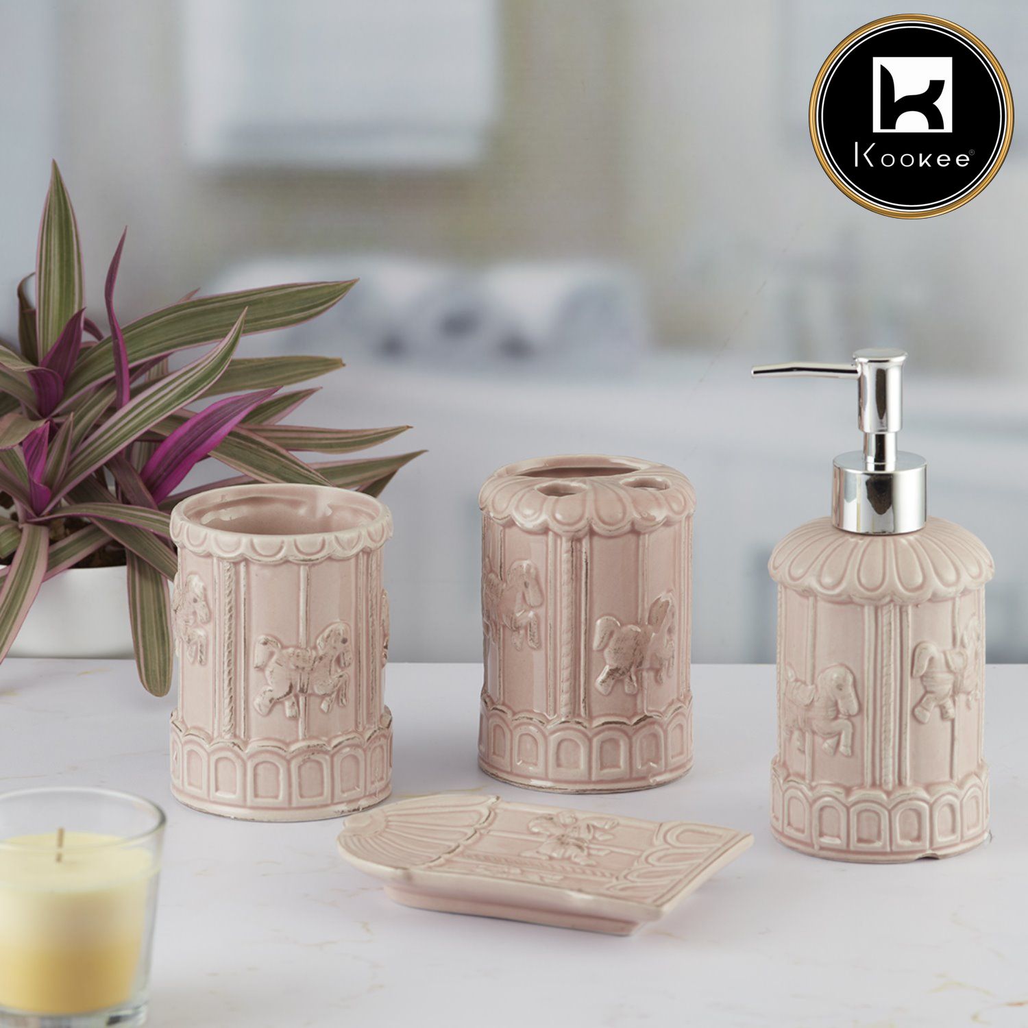 Ceramic Bathroom Set of 4 with Soap Dispenser (9864)