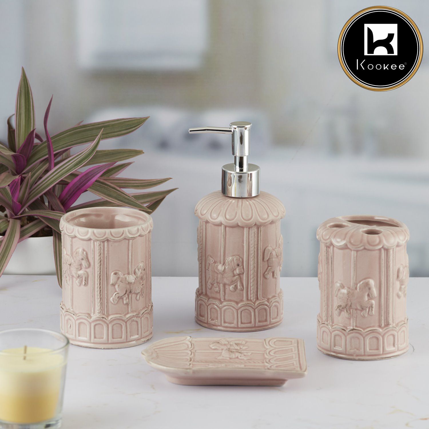 Kookee Ceramic Bathroom Sets, Pink, ART09864