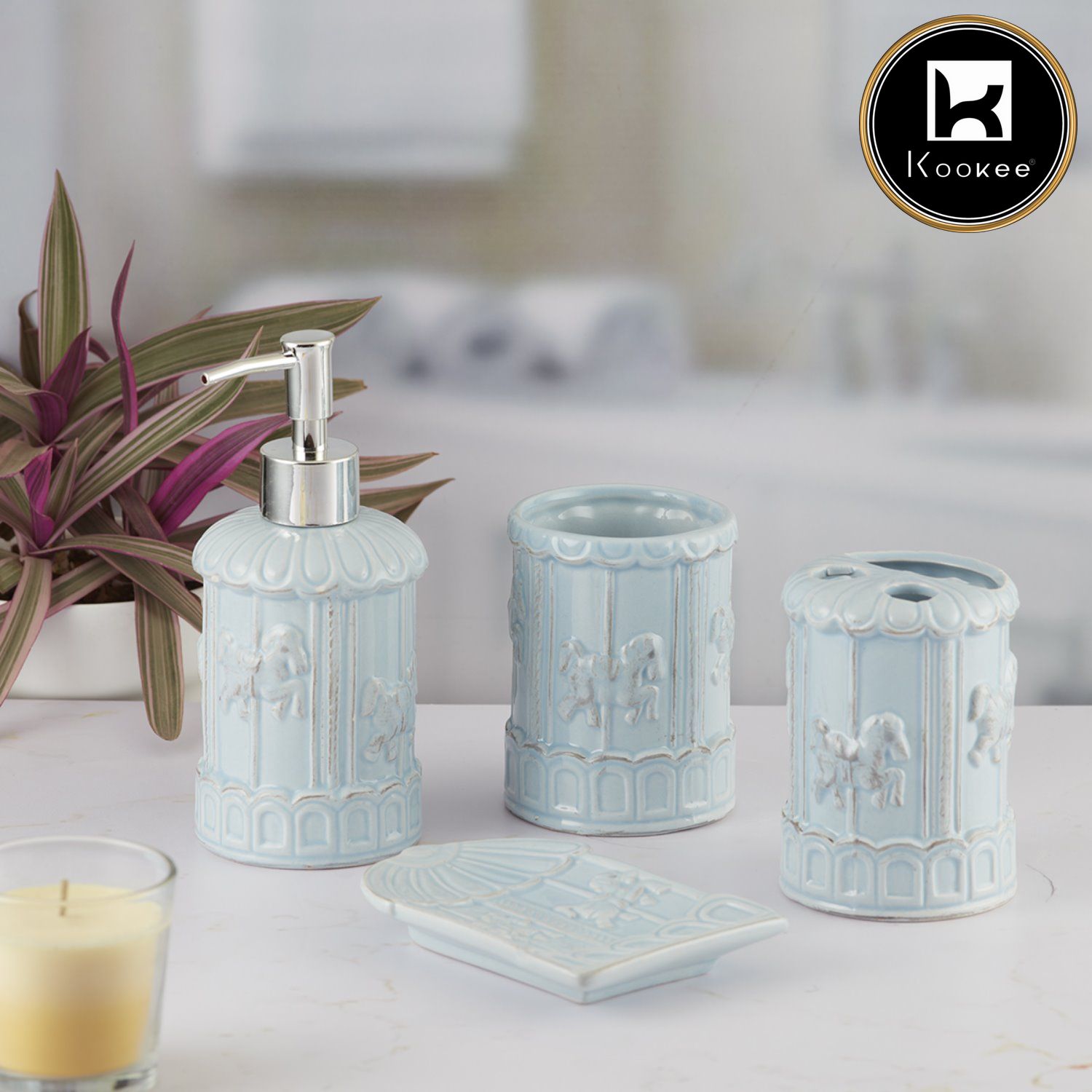 Kookee Ceramic Bathroom Sets, Blue, ART09865