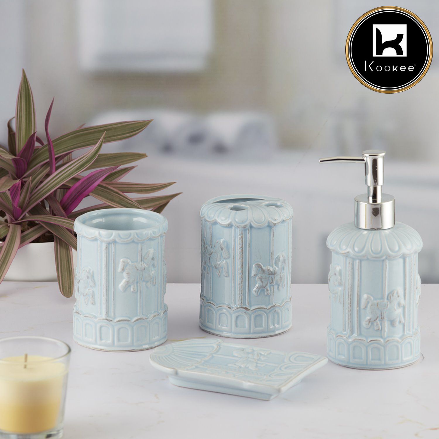 Kookee Ceramic Bathroom Sets, Blue, ART09865