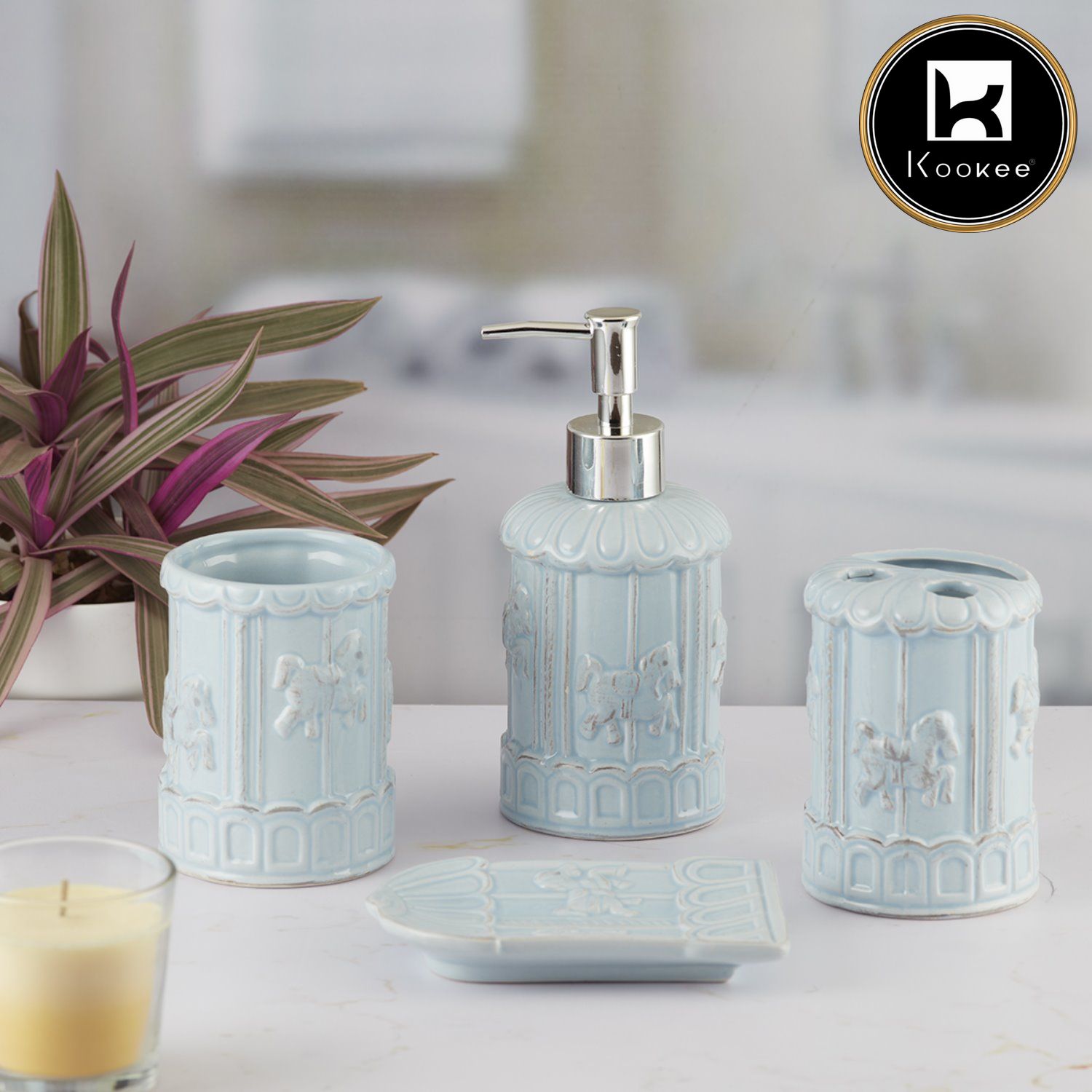 Kookee Ceramic Bathroom Sets, Blue, ART09865