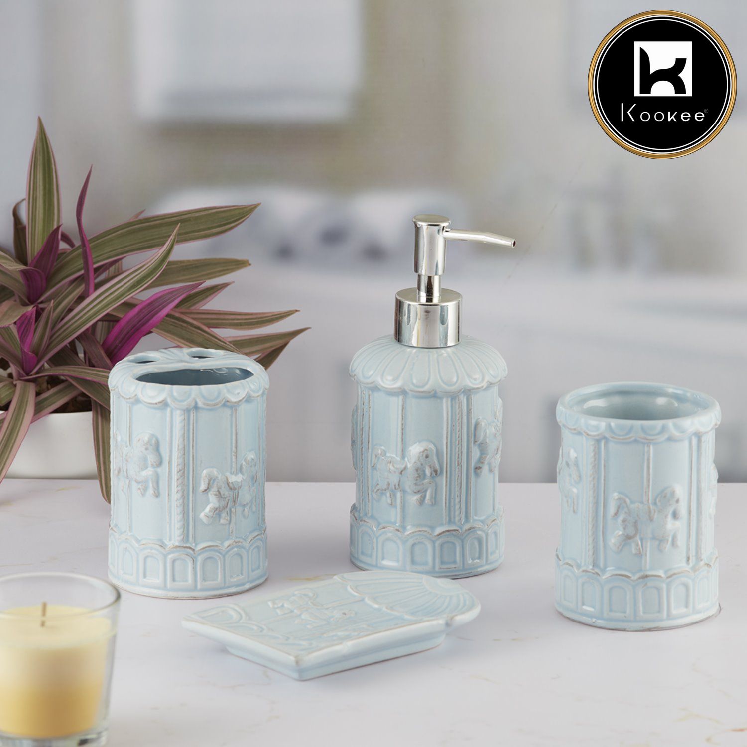 Kookee Ceramic Bathroom Sets, Blue, ART09865