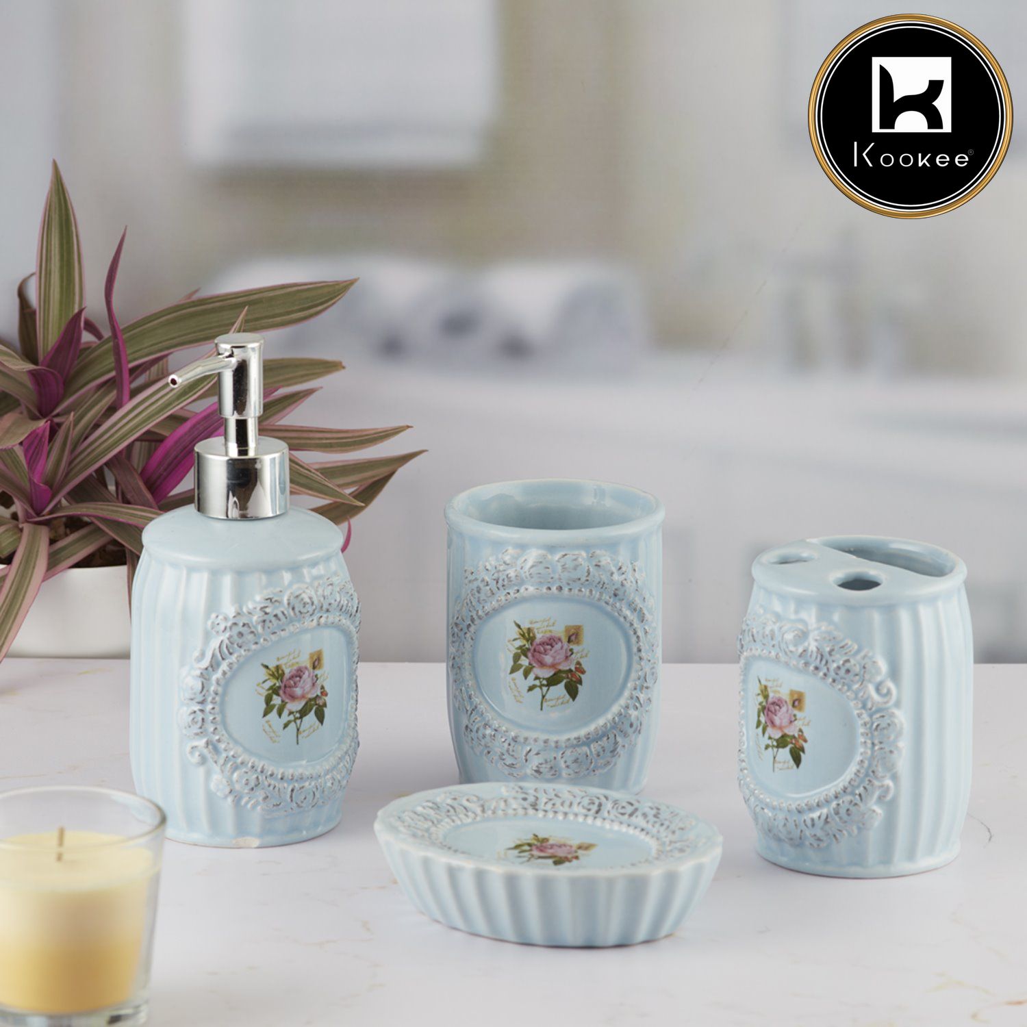 Ceramic Bathroom Set of 4 with Soap Dispenser (V-CBS-082-1)