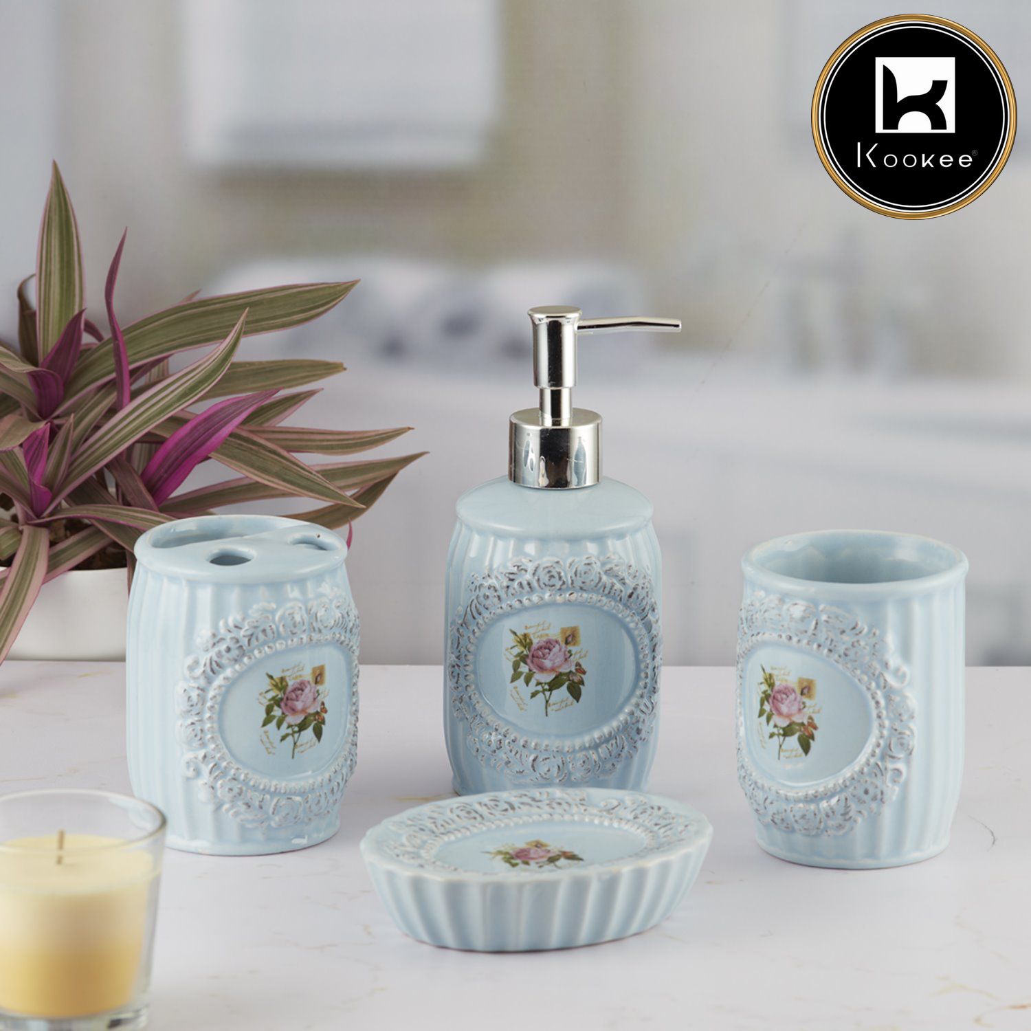 Kookee Ceramic Bathroom Sets, Blue, ART09866