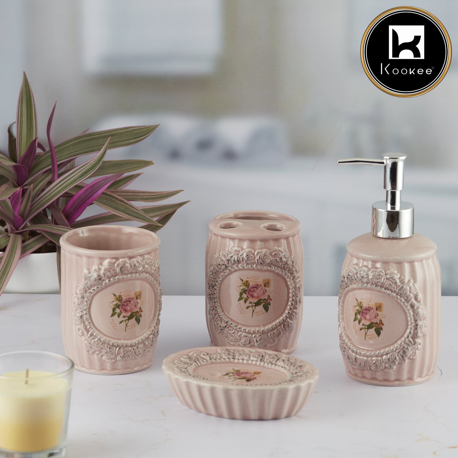 Kookee Ceramic Bathroom Sets, Pink, ART09867