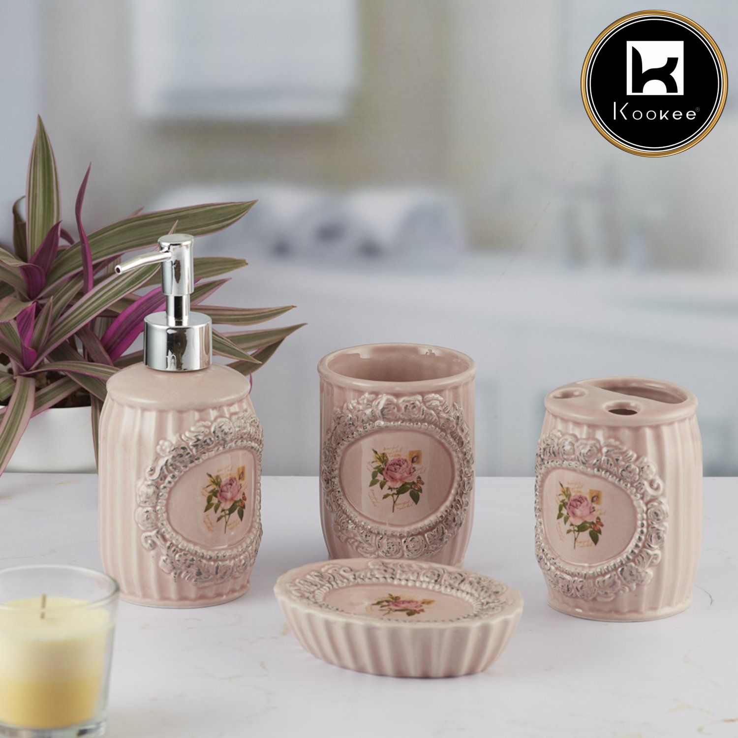 Kookee Ceramic Bathroom Sets, Pink, ART09867