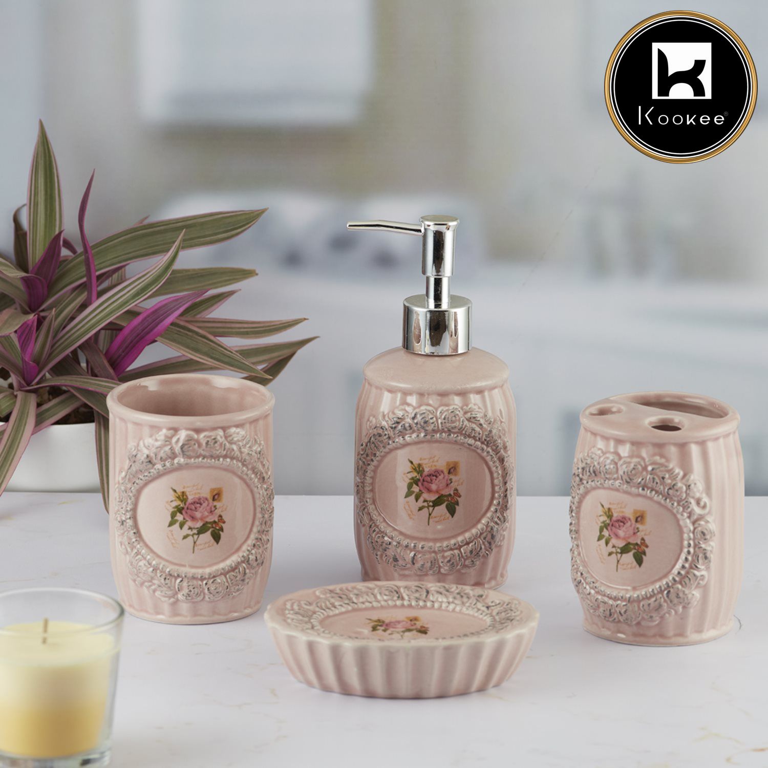 Kookee Ceramic Bathroom Sets, Pink, ART09867