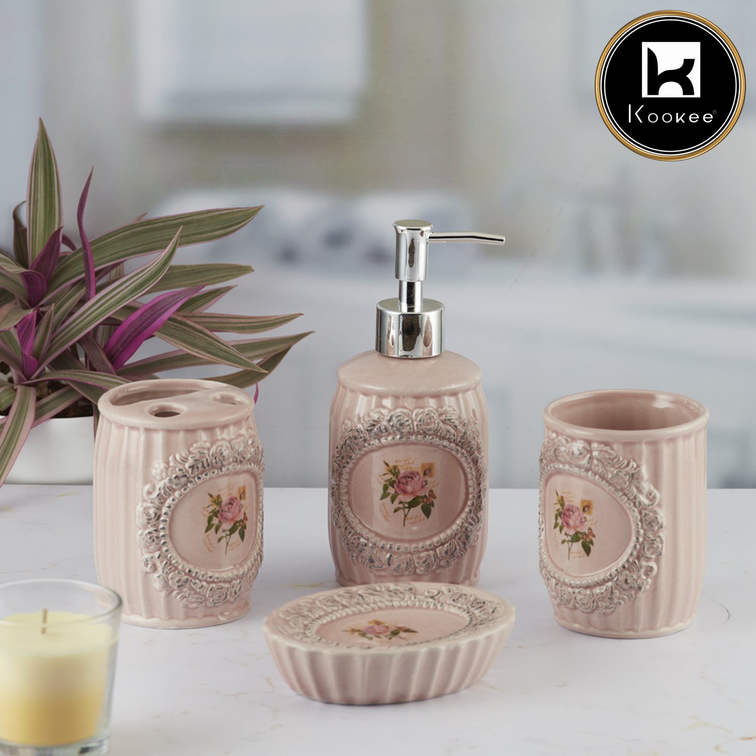 Kookee Ceramic Bathroom Sets, Pink, ART09867