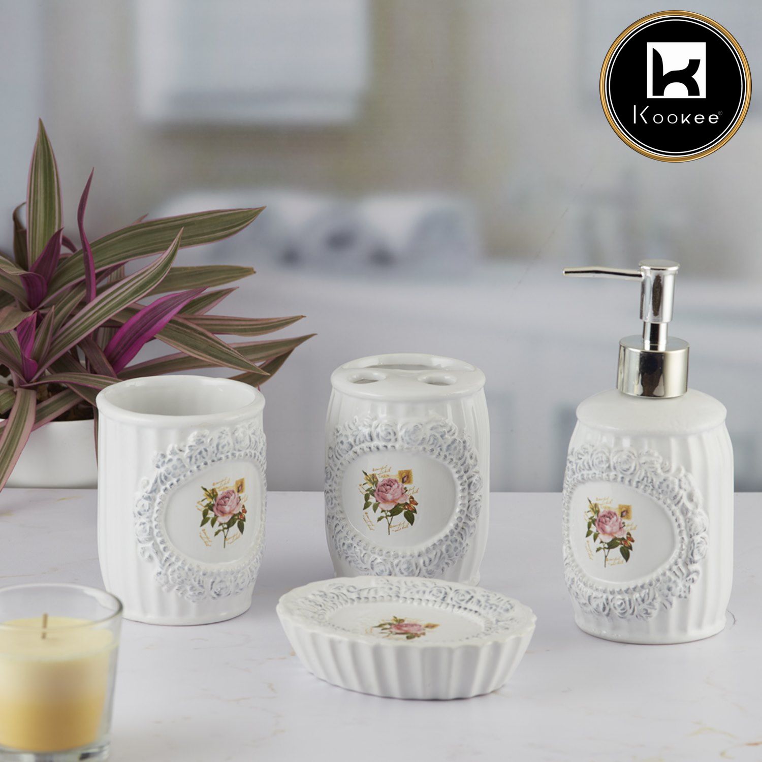 Kookee Ceramic Bathroom Sets, White, ART09868
