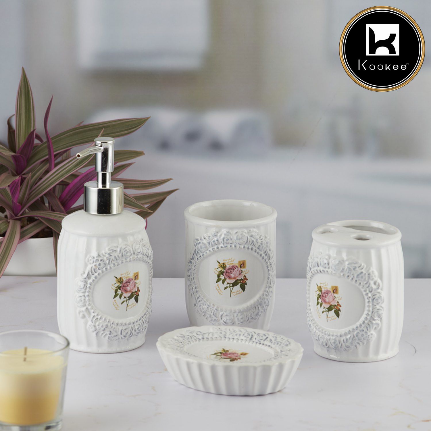 Kookee Ceramic Bathroom Sets, White, ART09868