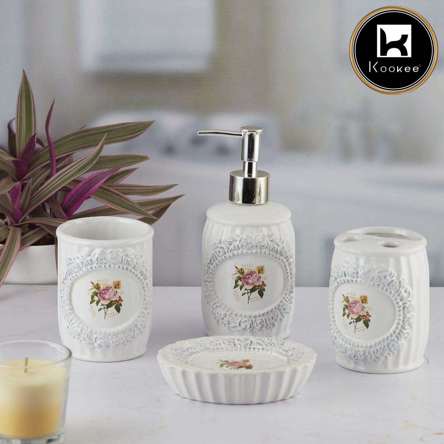 Kookee Ceramic Bathroom Sets, White, ART09868