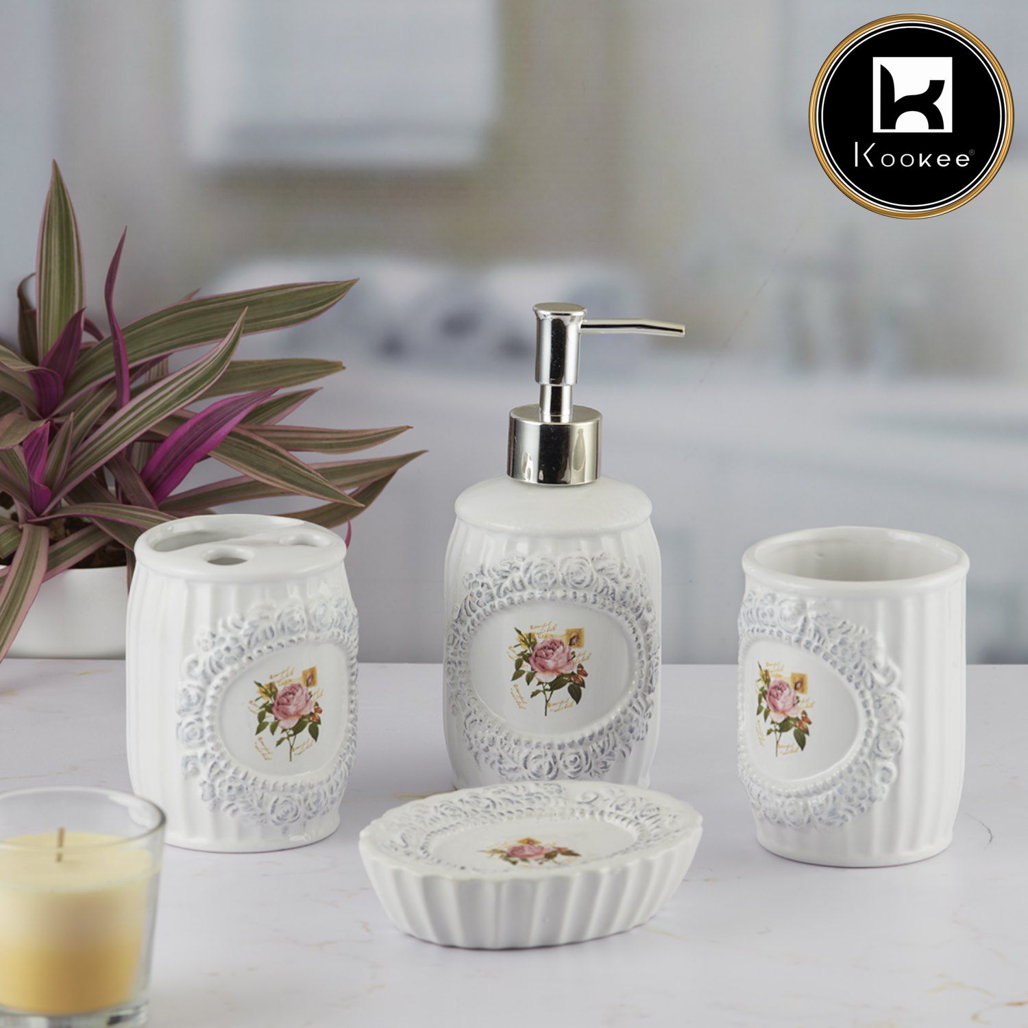 Kookee Ceramic Bathroom Sets, White, ART09868