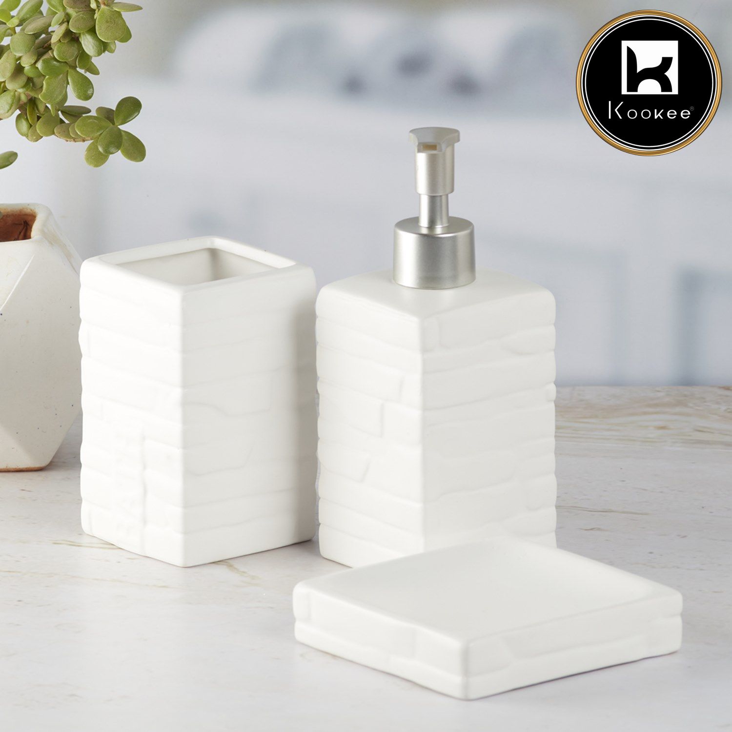 Ceramic Bathroom Accessories Set of 3 with Soap Dispenser (9869)