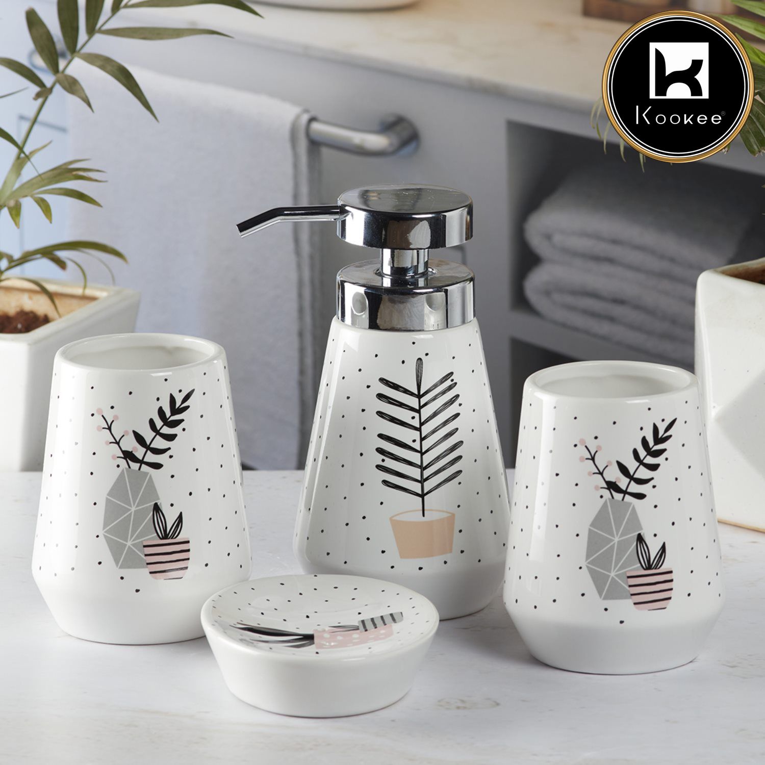 Kookee Ceramic Bathroom Sets, White, ART09870