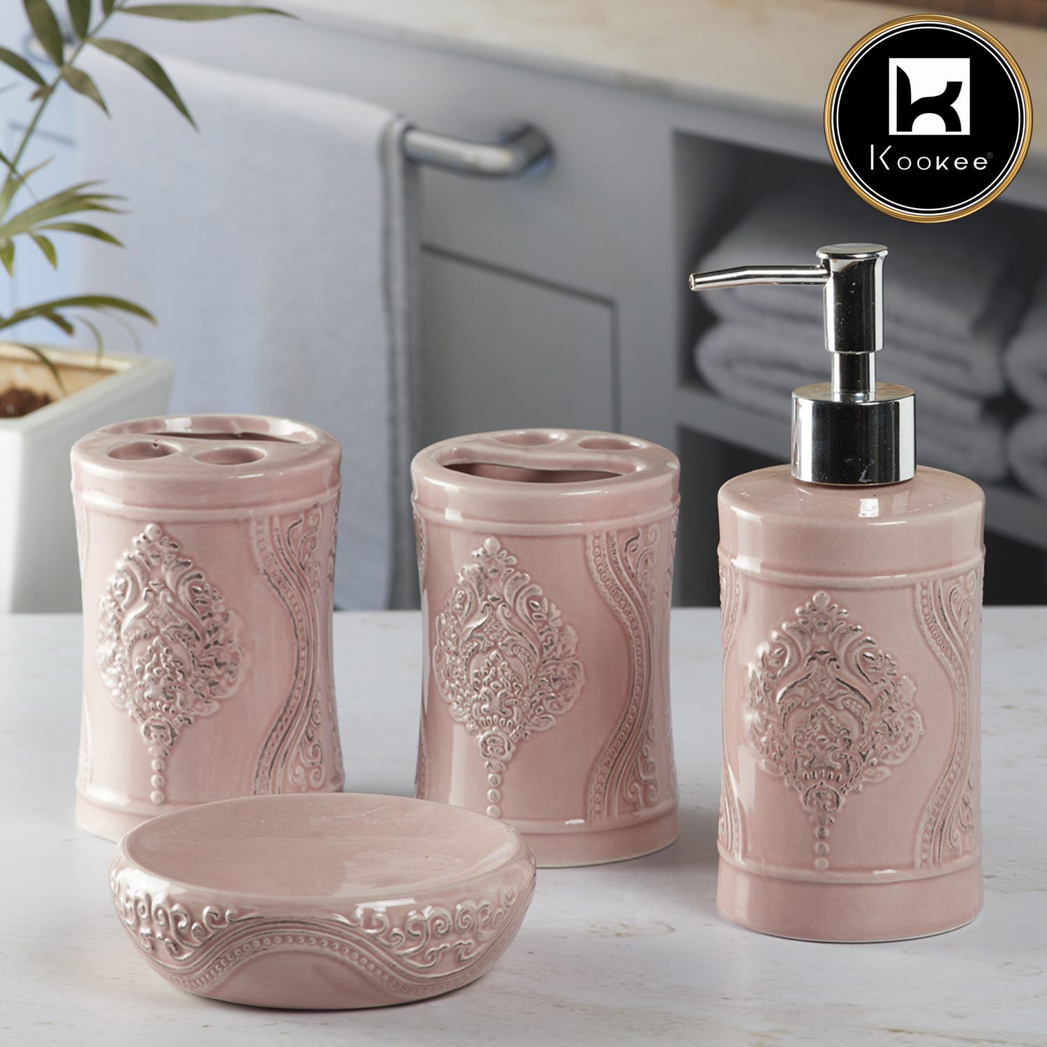Kookee Ceramic Bathroom Sets, Pink, ART09872