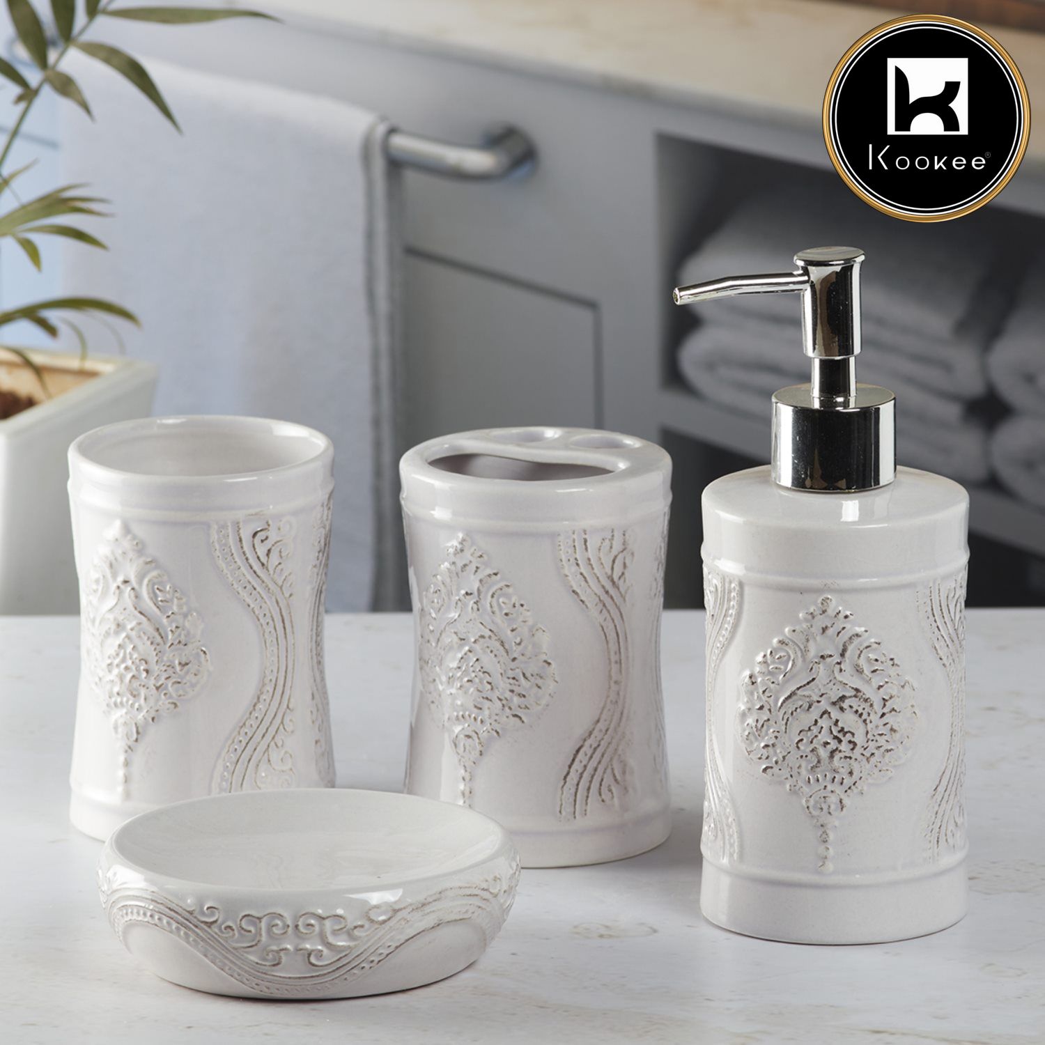 Kookee Ceramic Bathroom Sets, White, ART09873