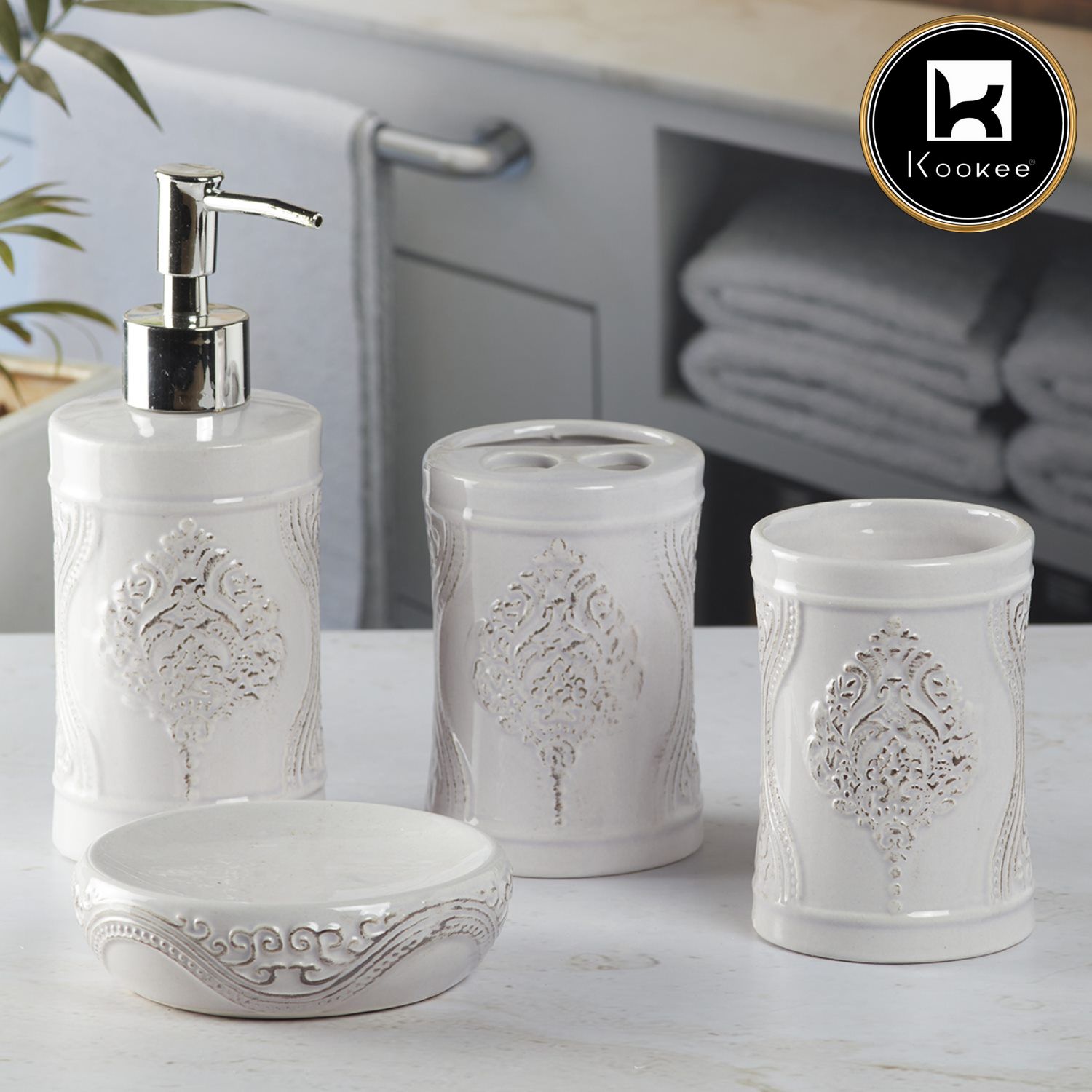 Kookee Ceramic Bathroom Sets, White, ART09873