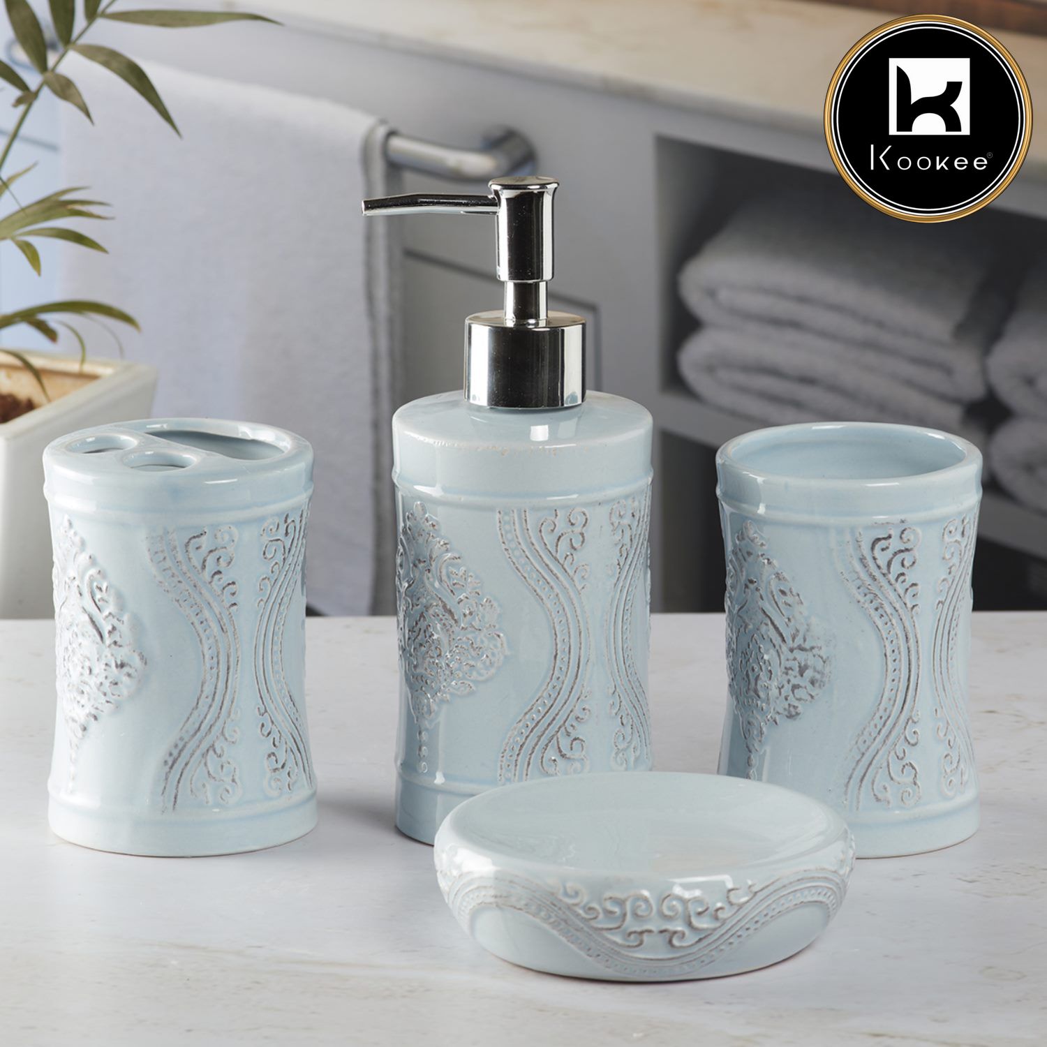 Kookee Ceramic Bathroom Sets, Blue, ART09874
