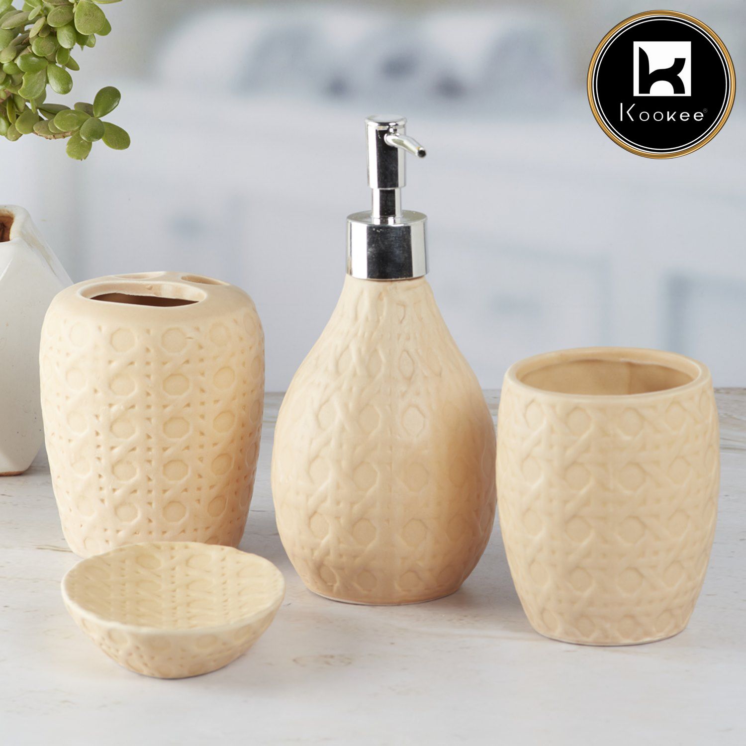 Kookee Ceramic Bathroom Sets, Ivory, ART09875