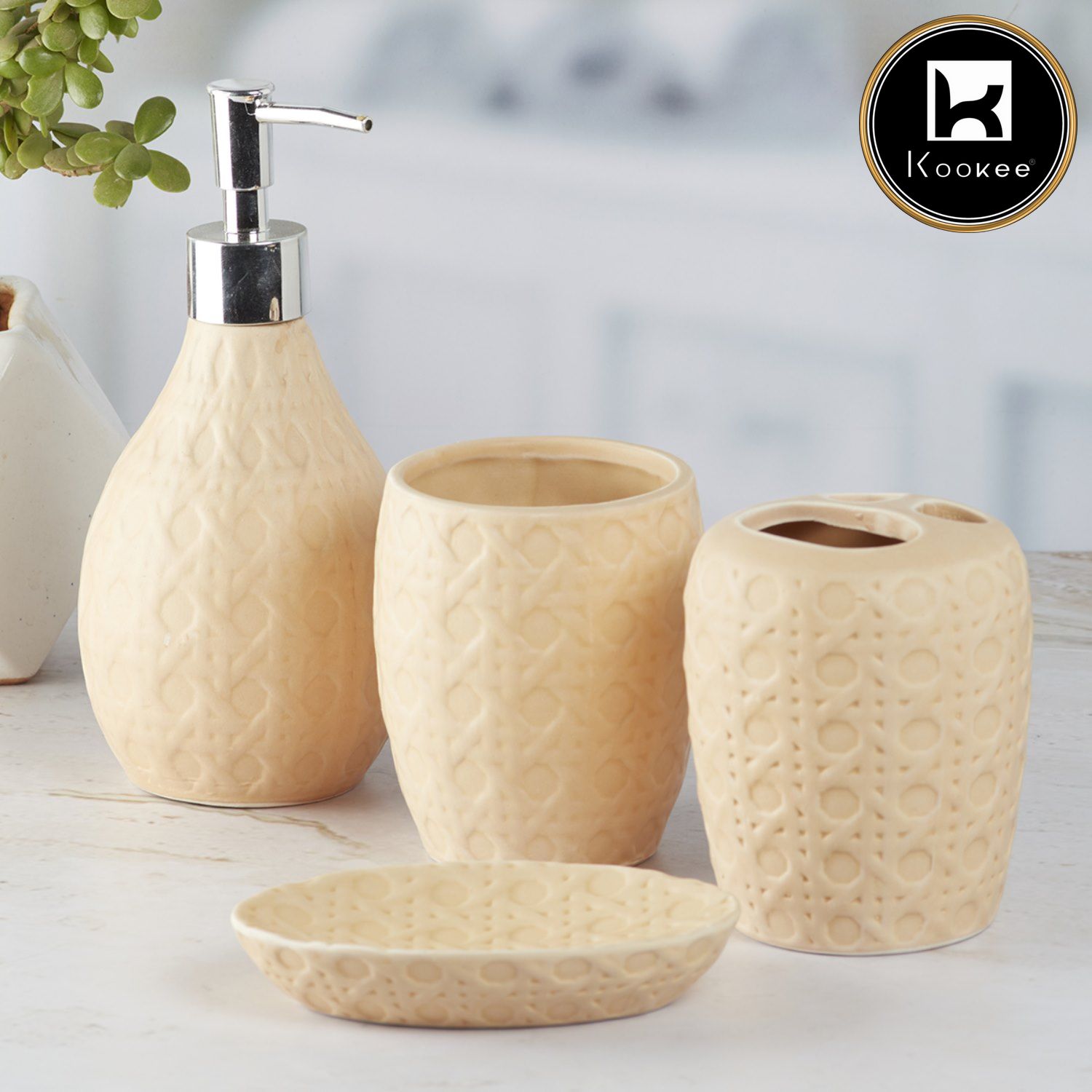 Kookee Ceramic Bathroom Sets, Ivory, ART09875