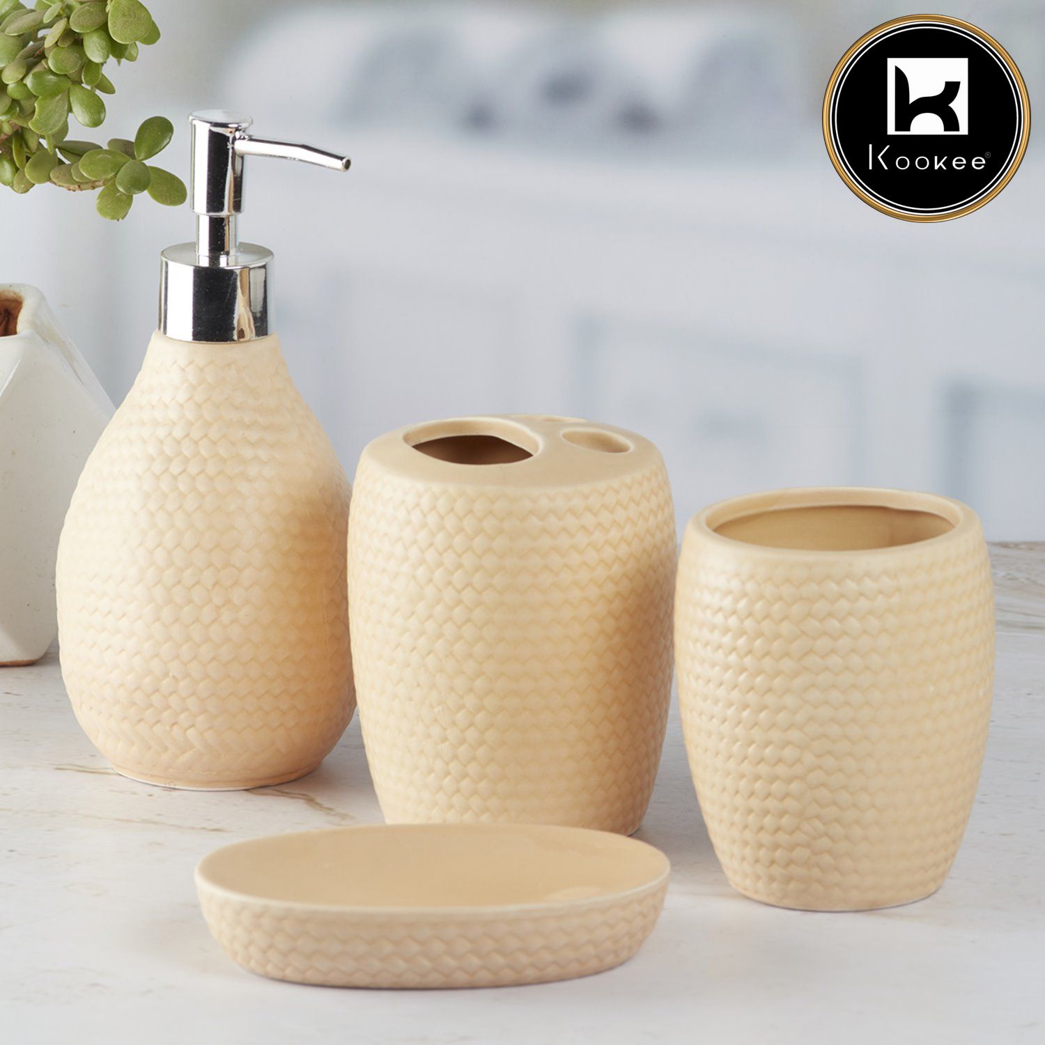 Ceramic Bathroom Set of 4 with Soap Dispenser (9876)