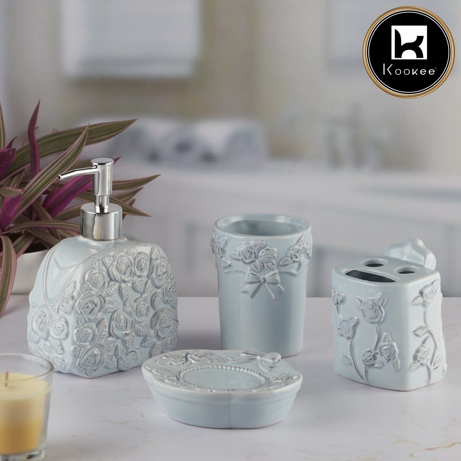 Kookee Ceramic Bathroom Sets, Blue, ART09878