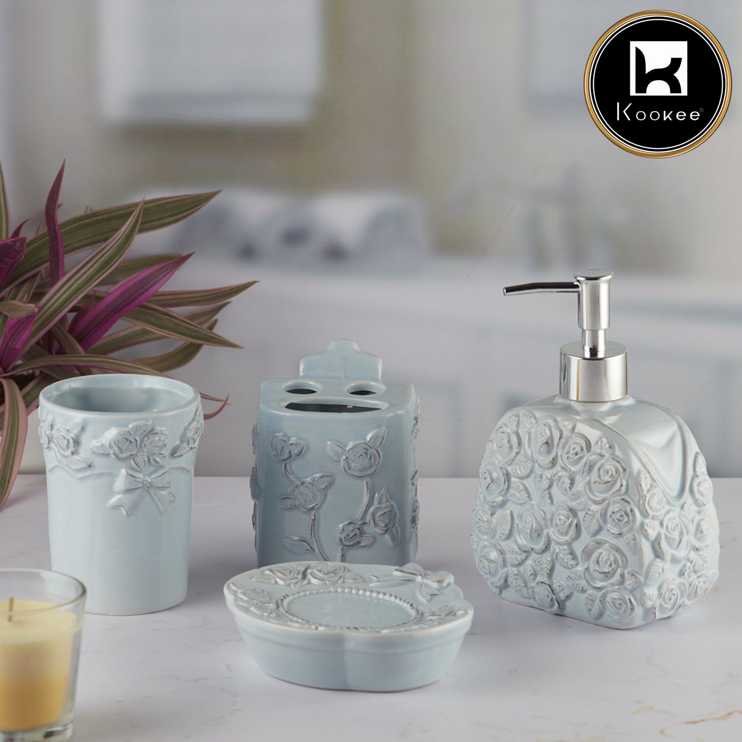Kookee Ceramic Bathroom Sets, Blue, ART09878