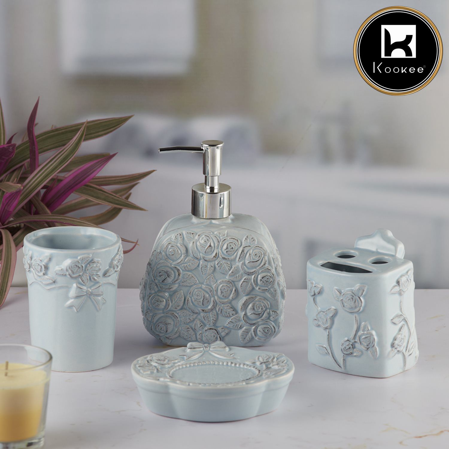 Kookee Ceramic Bathroom Sets, Blue, ART09878