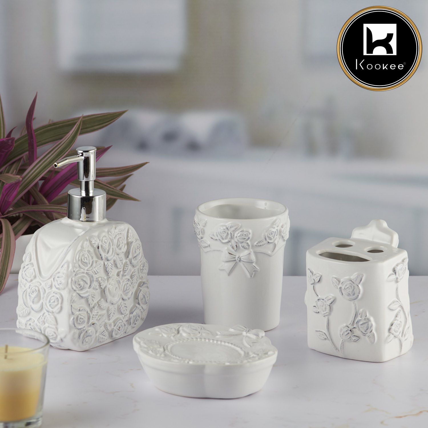 Kookee Ceramic Bathroom Sets, White, ART09879