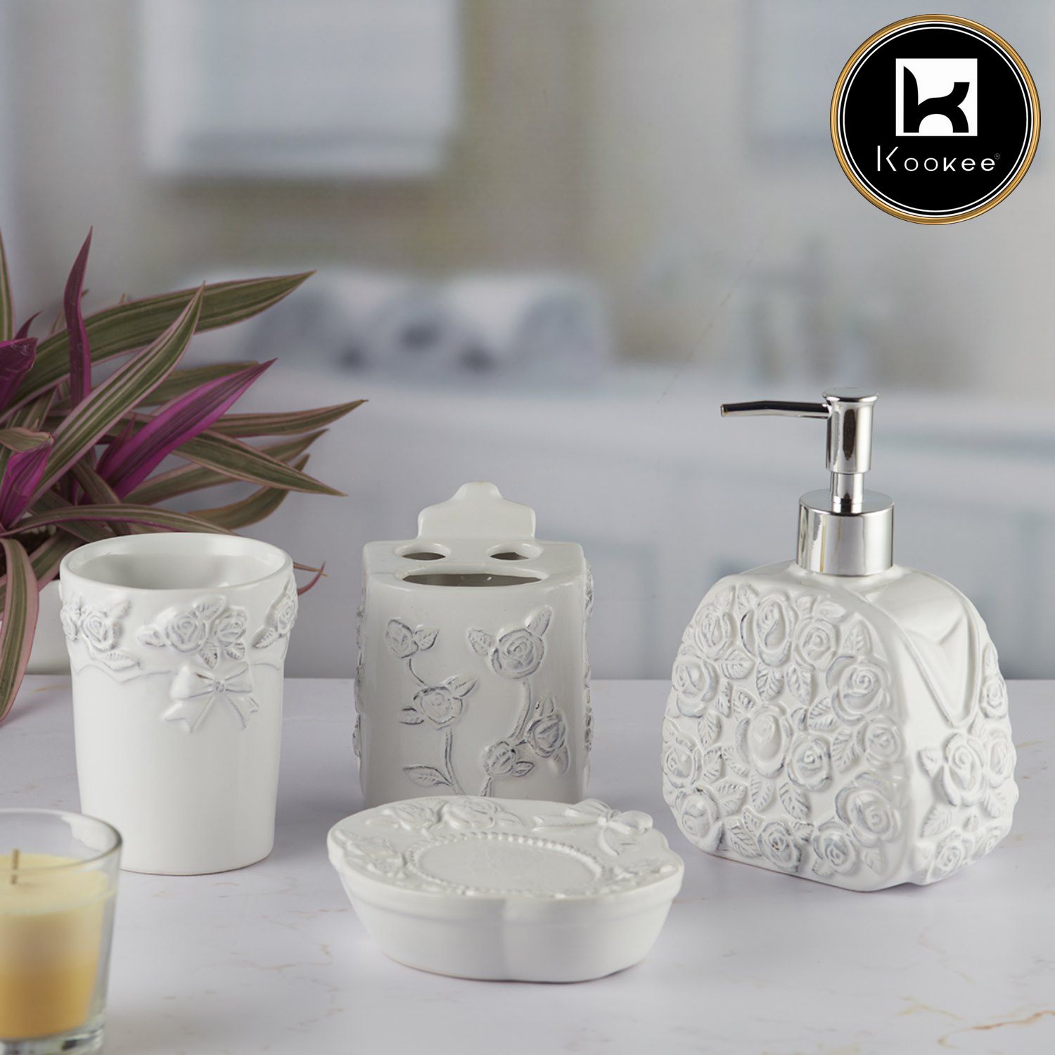 Kookee Ceramic Bathroom Sets, White, ART09879