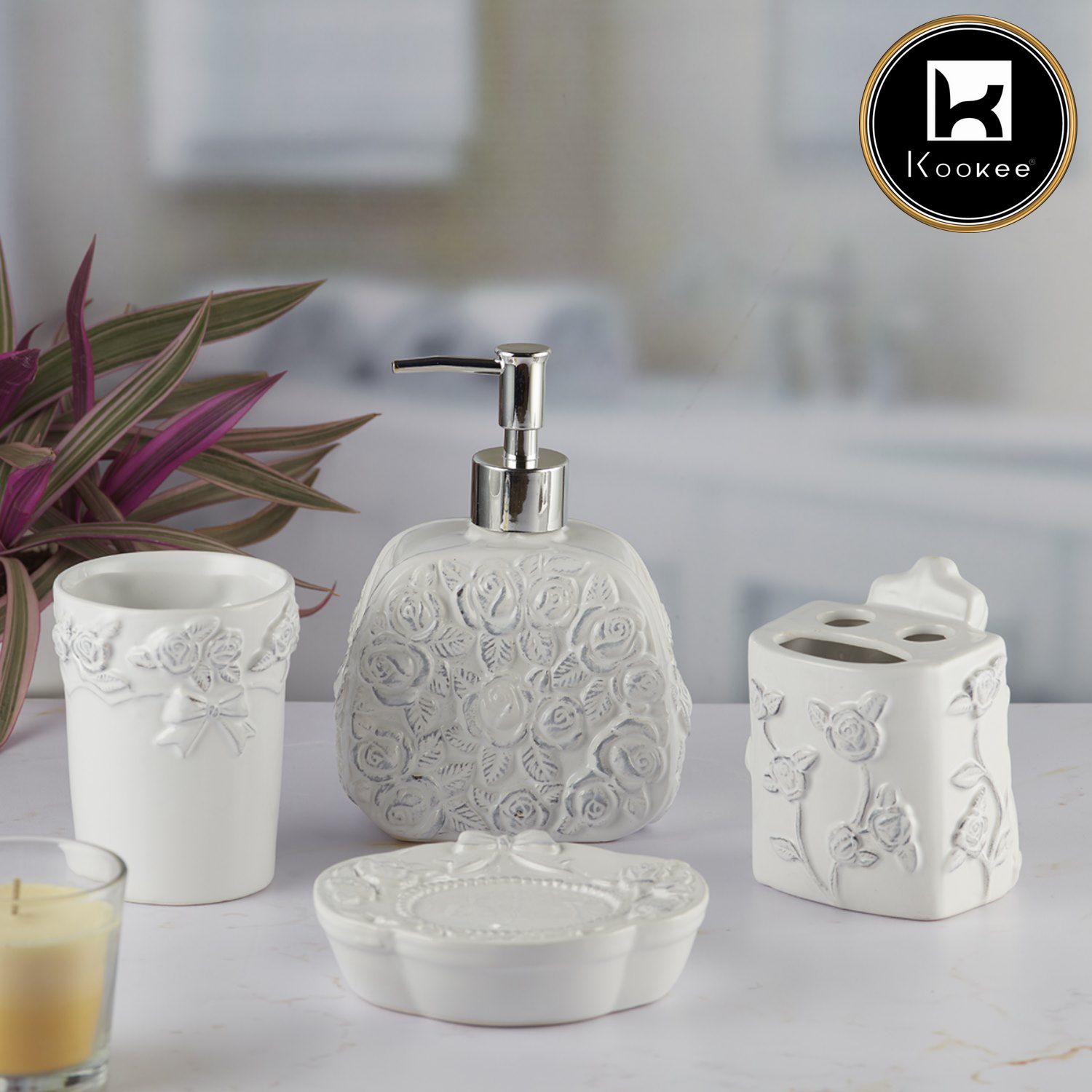 Kookee Ceramic Bathroom Sets, White, ART09879