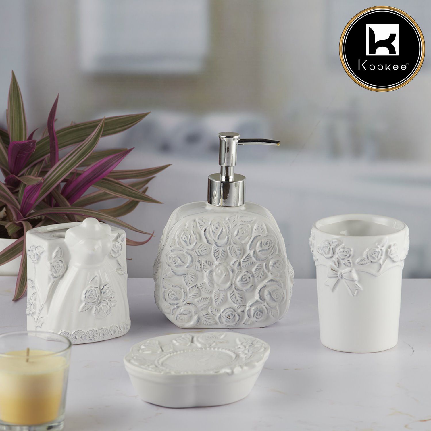 Kookee Ceramic Bathroom Sets, White, ART09879