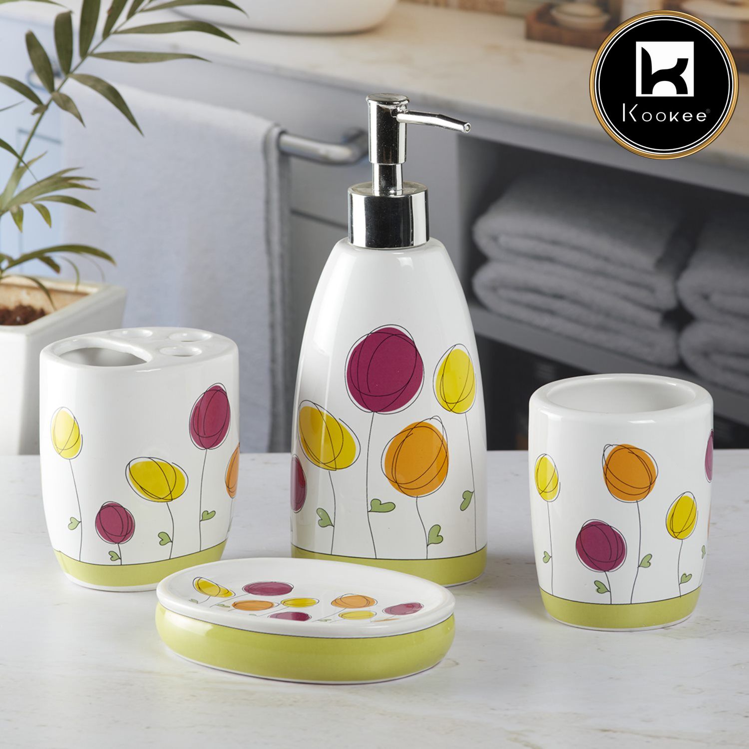 Kookee Ceramic Bathroom Sets, White, ART09880