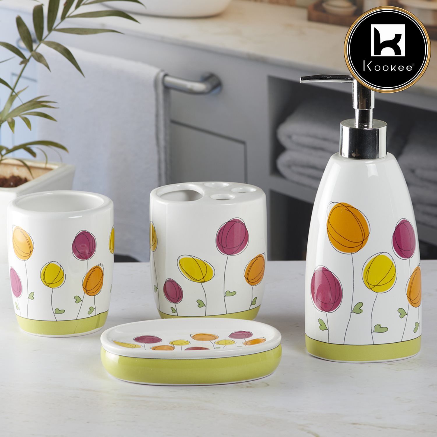 Kookee Ceramic Bathroom Sets, White, ART09880