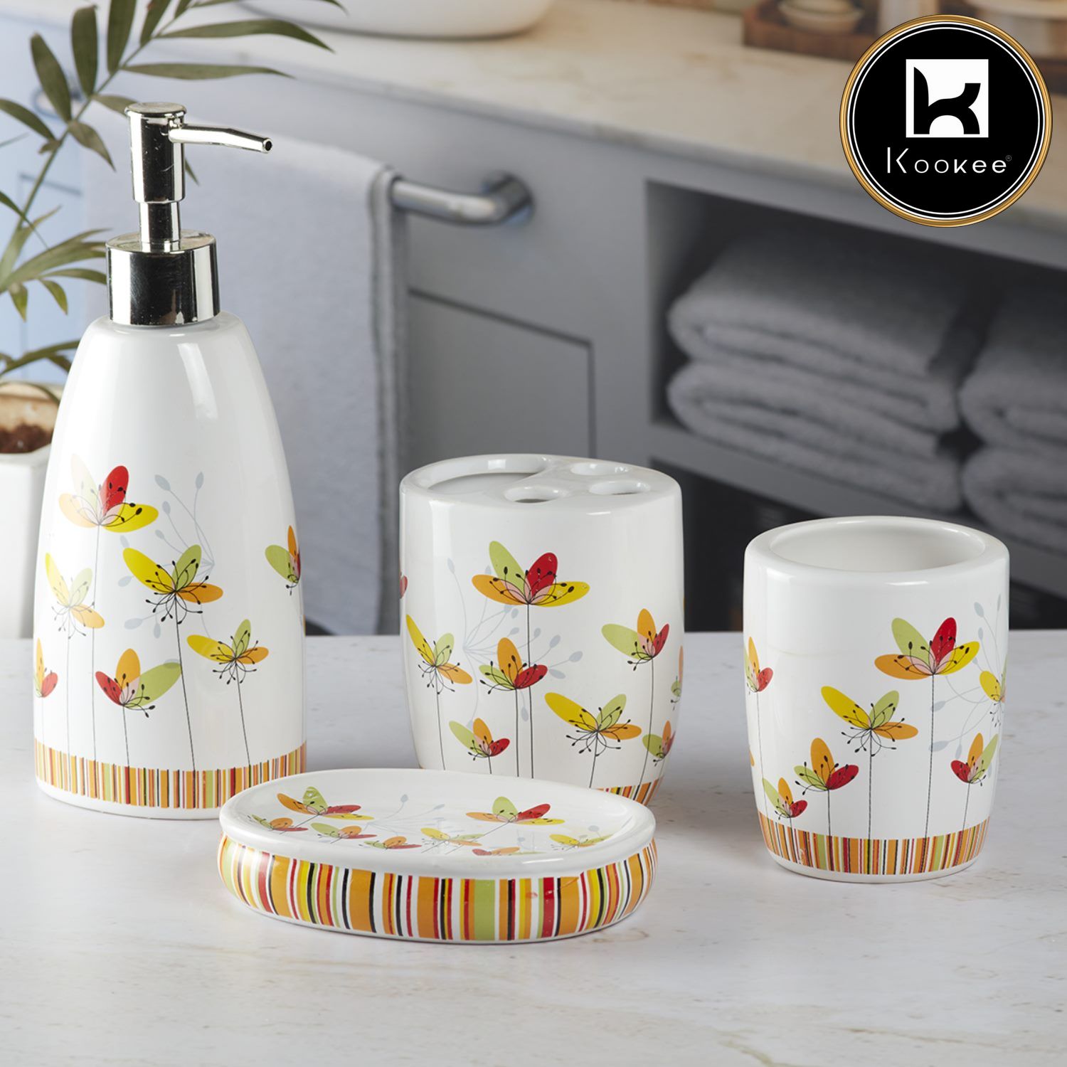 Kookee Ceramic Bathroom Sets, White, ART09881