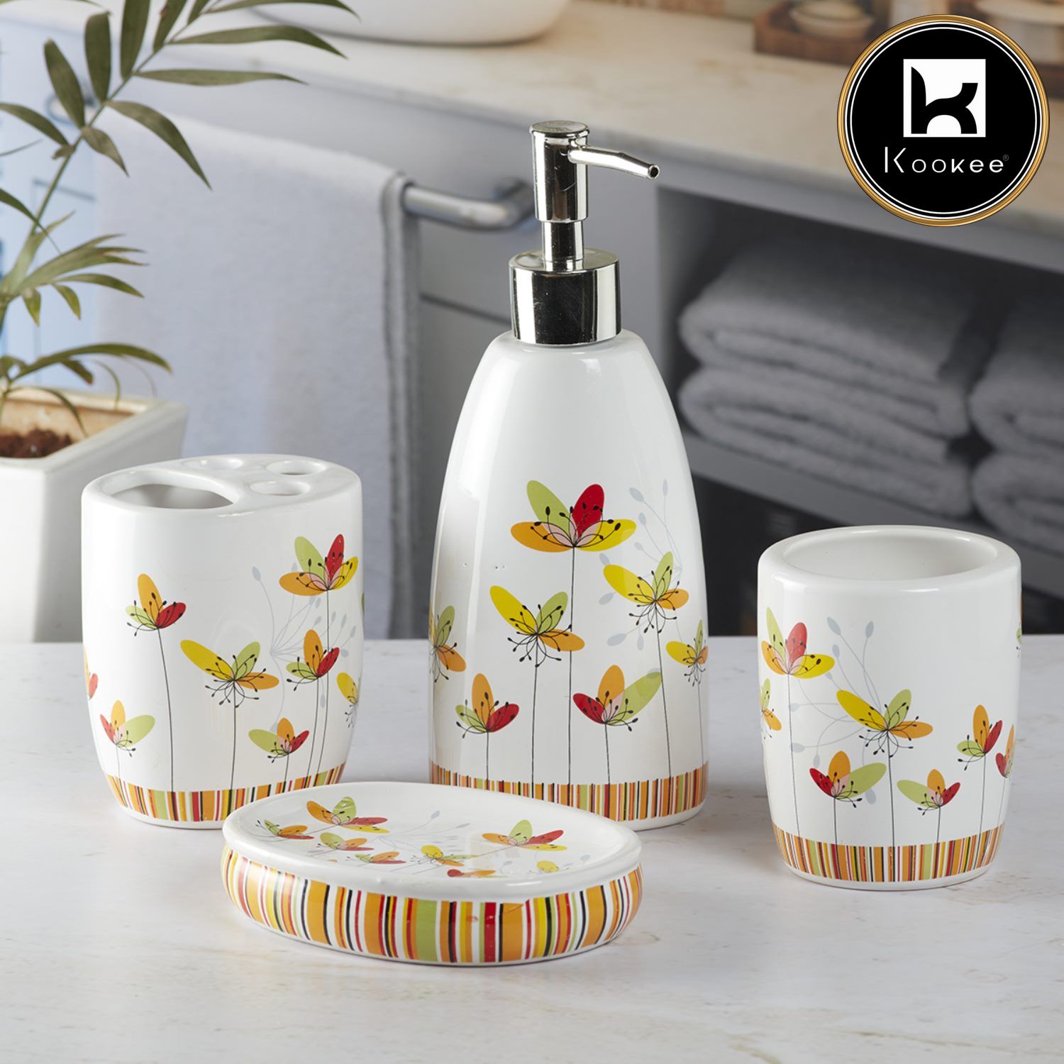 Kookee Ceramic Bathroom Sets, White, ART09881