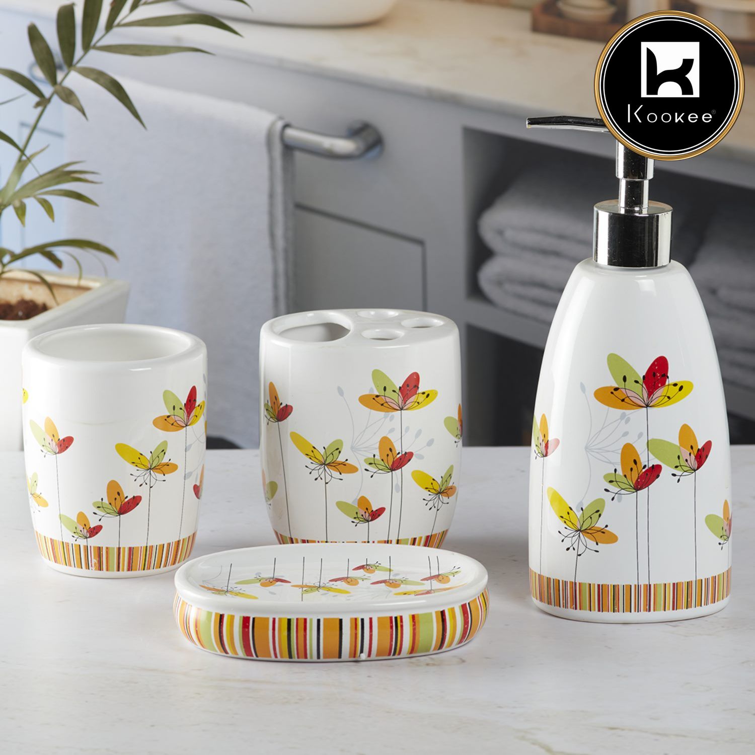 Kookee Ceramic Bathroom Sets, White, ART09881