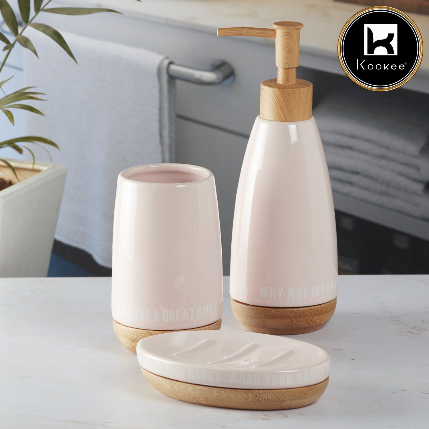 Kookee Ceramic Bathroom Sets, Pink, ART09882
