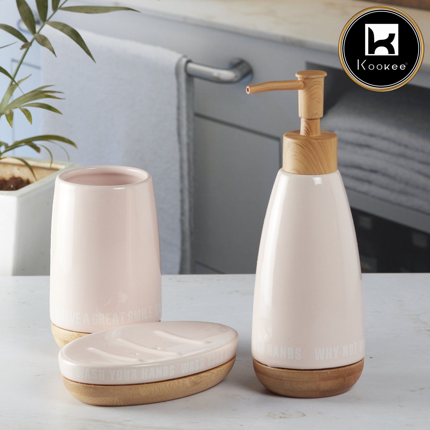 Kookee Ceramic Bathroom Sets, Pink, ART09882