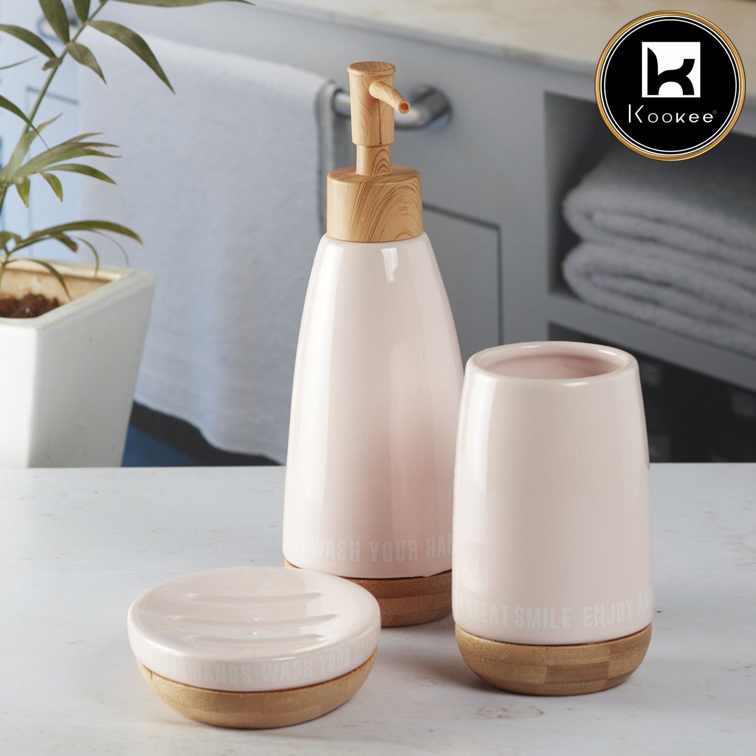 Kookee Ceramic Bathroom Sets, Pink, ART09882