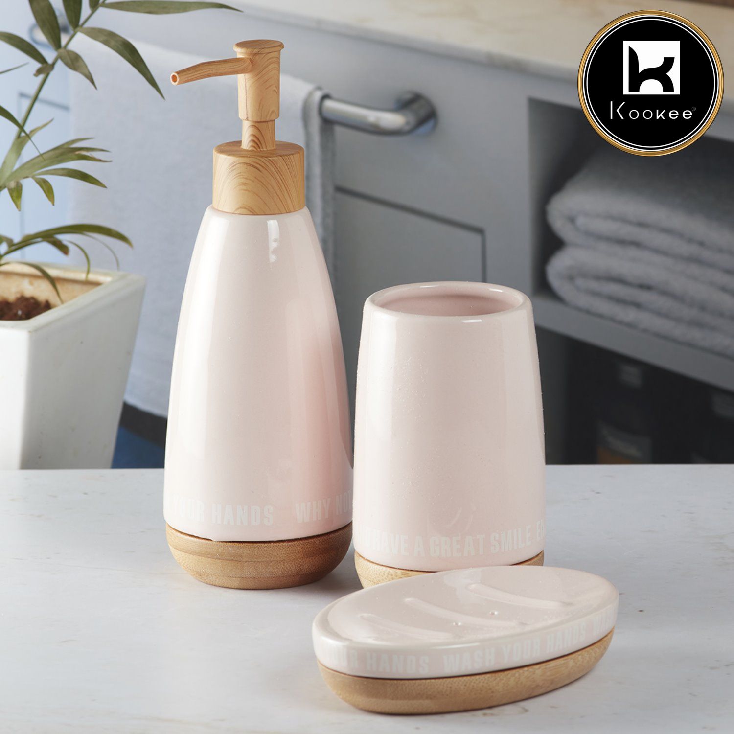 Kookee Ceramic Bathroom Sets, Pink, ART09882