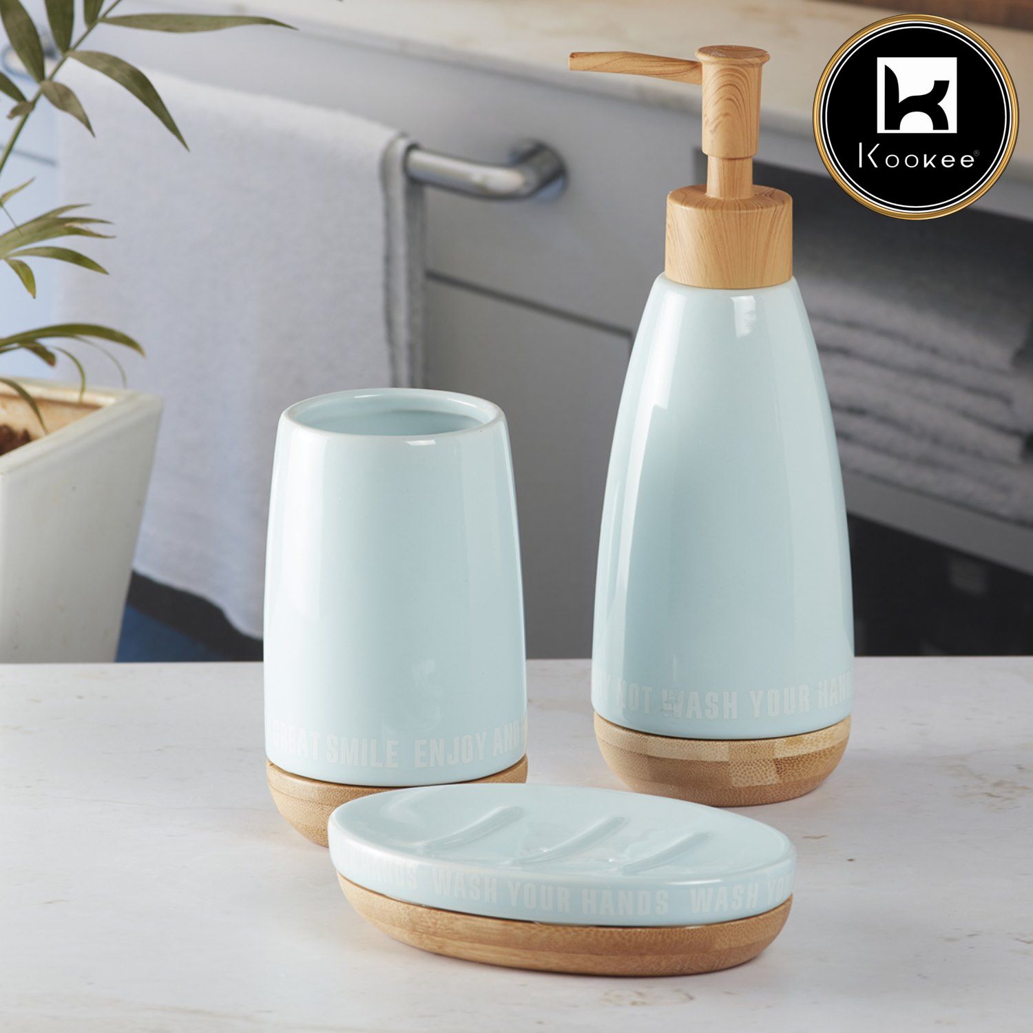 Ceramic Bathroom Set of 3 with Soap Dispenser (V-CBS-045)