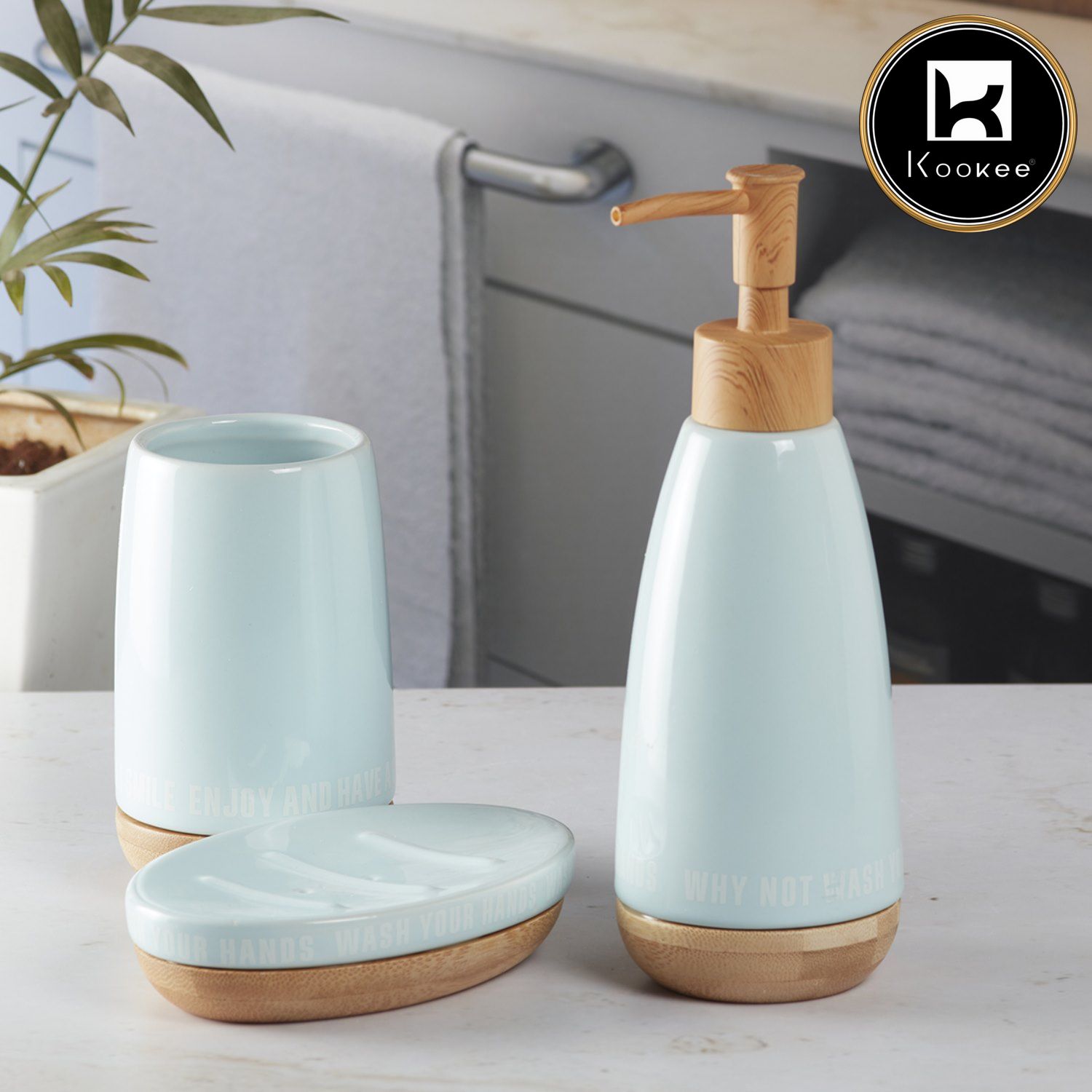 Ceramic Bathroom Set of 3 with Soap Dispenser (9883)