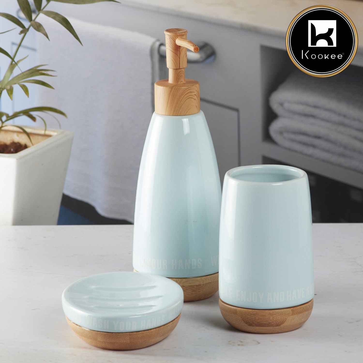 Ceramic Bathroom Set of 3 with Soap Dispenser (V-CBS-045)