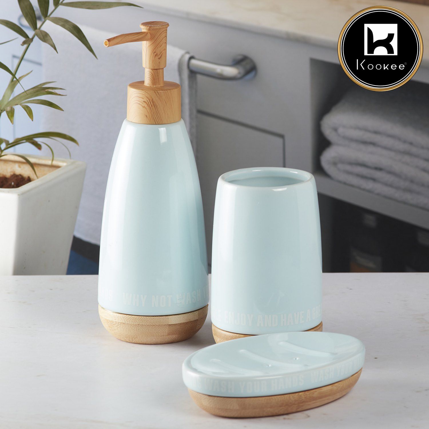 Ceramic Bathroom Set of 3 with Soap Dispenser (9883)